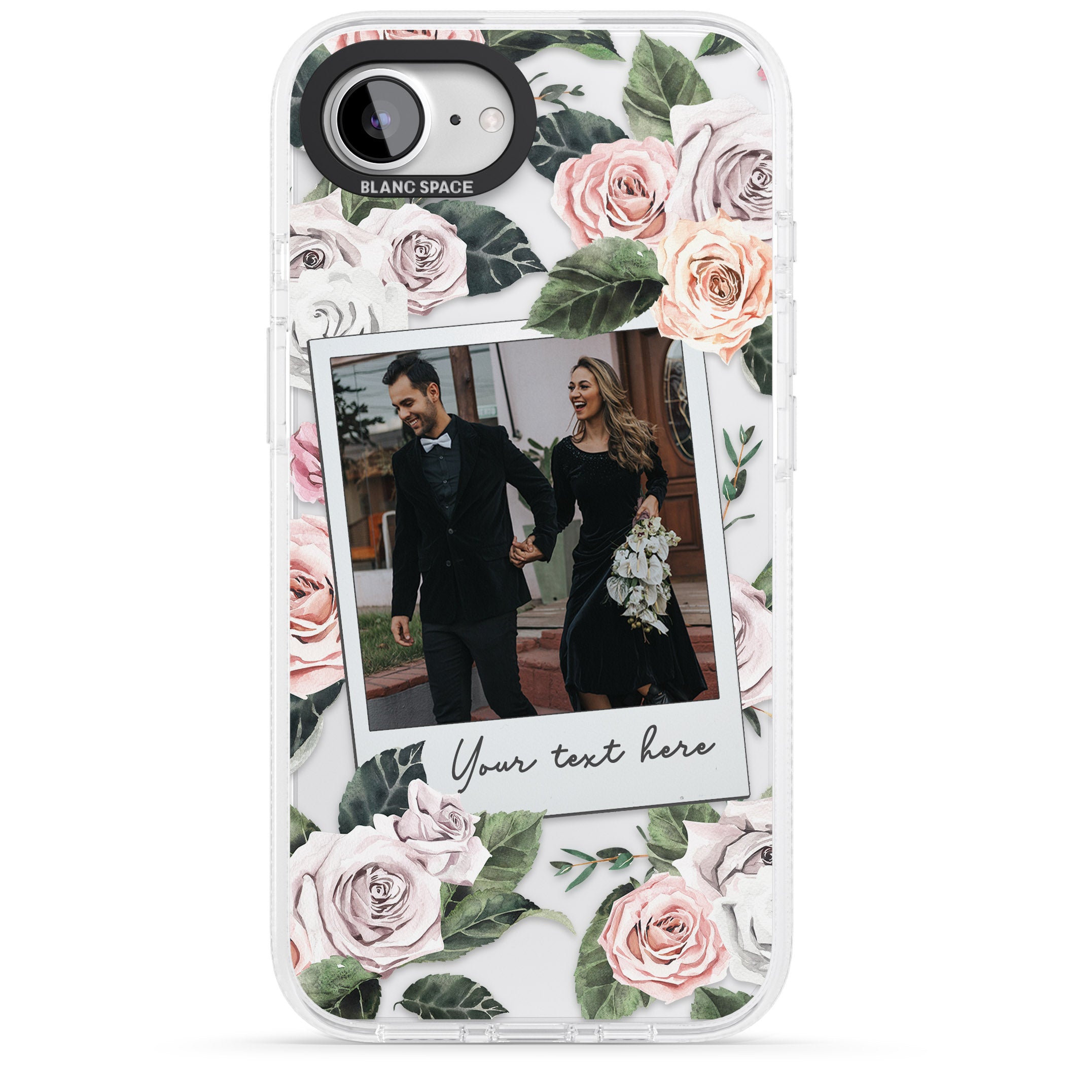 Personalised Floral Instant Film Photo iPhone 16e Clear Case Impact Air - Blanc Space