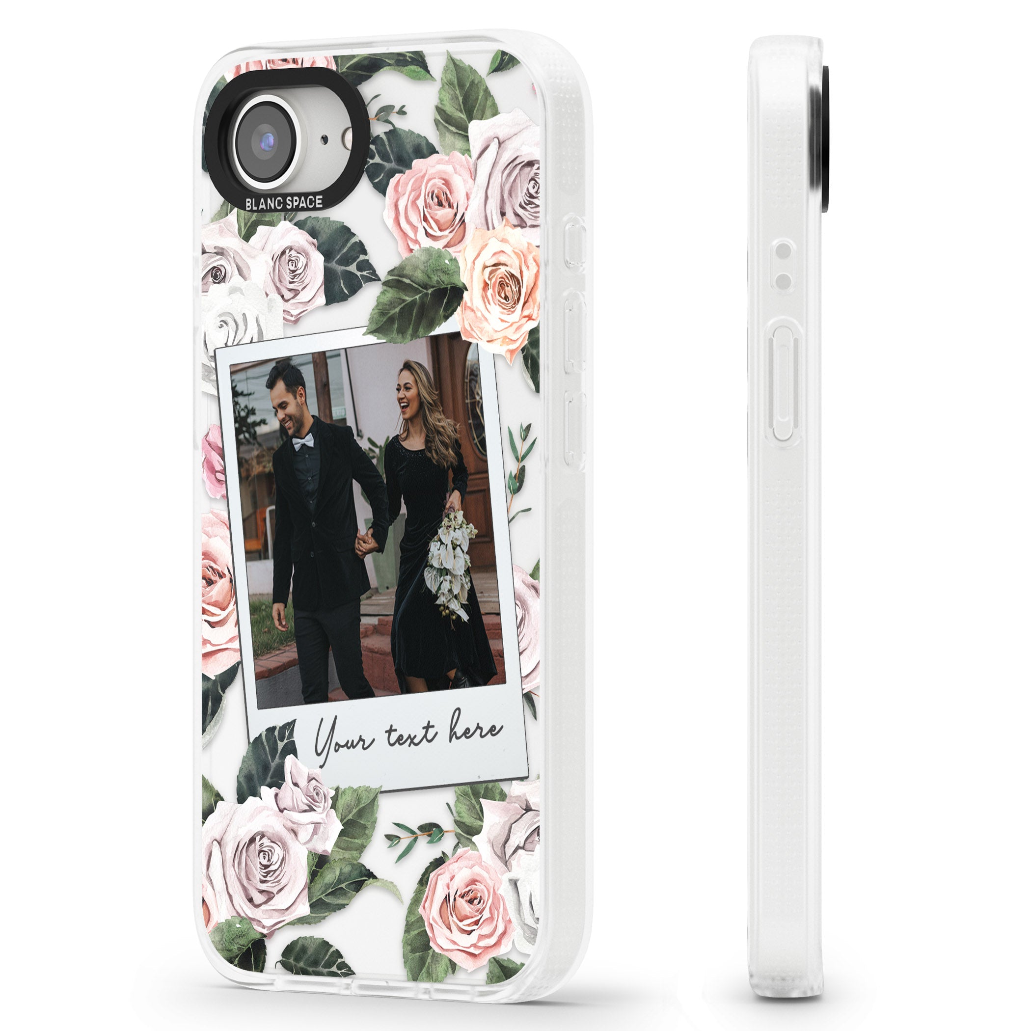 Personalised Floral Instant Film Photo iPhone 16e Clear Case Impact Air - Blanc Space