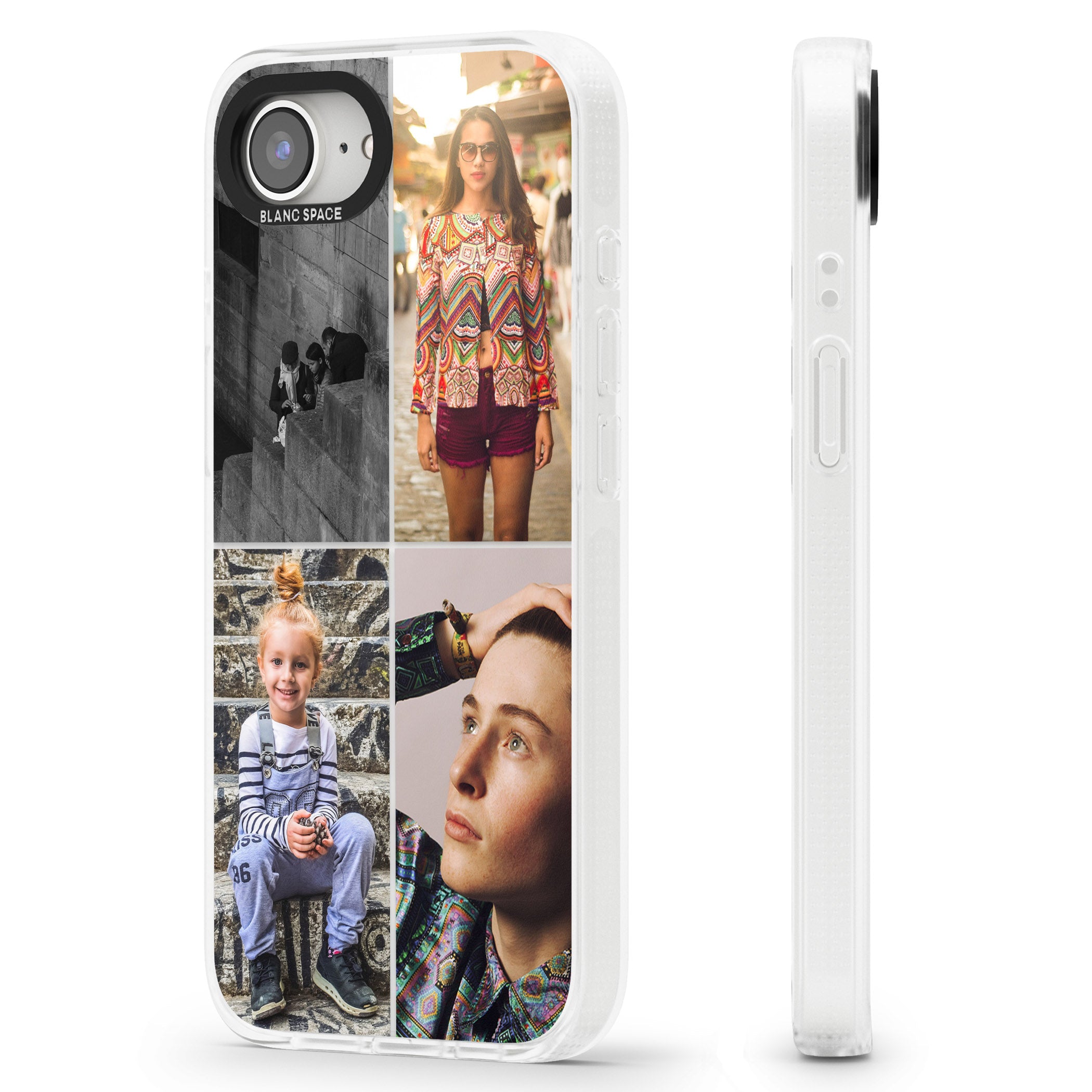 Personalised 4 Photo Grid iPhone 16e Clear Case Impact Air - Blanc Space