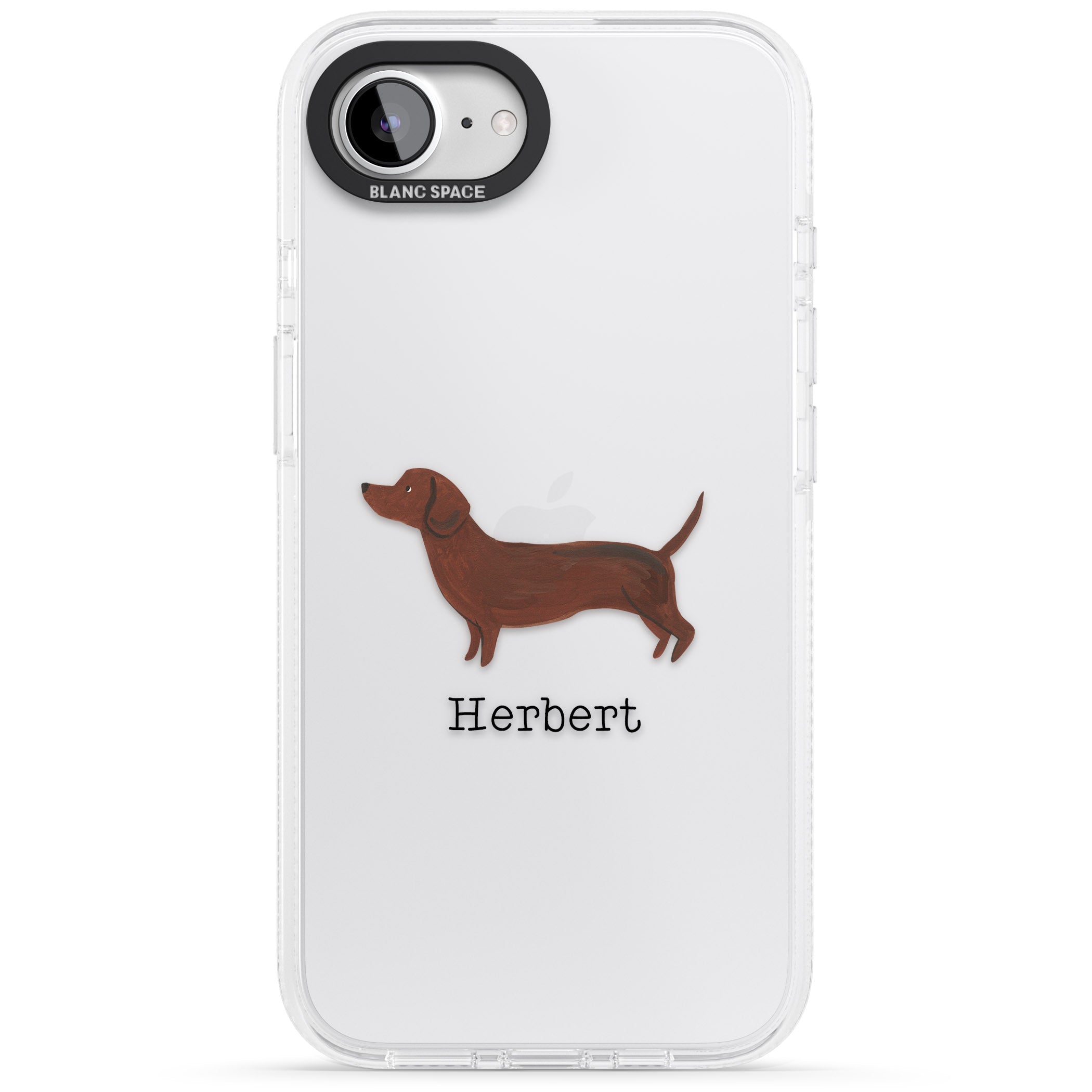 Personalised Hand Painted Sausage Dog iPhone 16e Clear Case Impact Air - Blanc Space