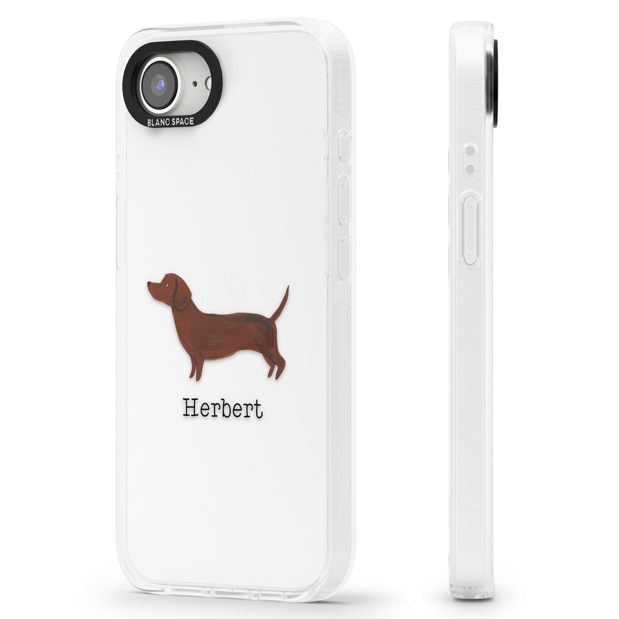 Personalised Hand Painted Sausage Dog iPhone 16e Clear Case Impact Air - Blanc Space