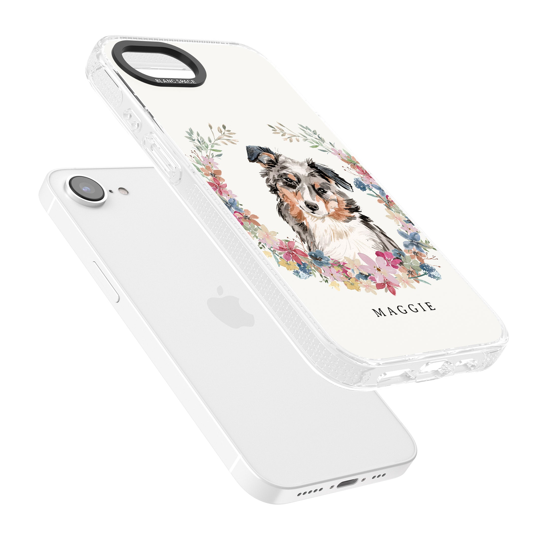 Personalised Australian Shepherd Watercolour Dog Portrait iPhone 16e Clear Case Impact Air - Blanc Space