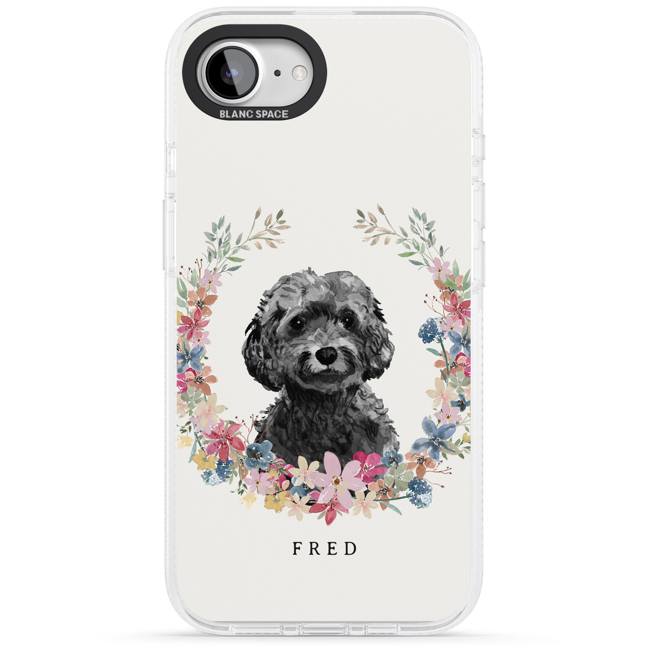 Personalised Black Cockapoo - Watercolour Dog Portrait iPhone 16e Clear Case Impact Air - Blanc Space