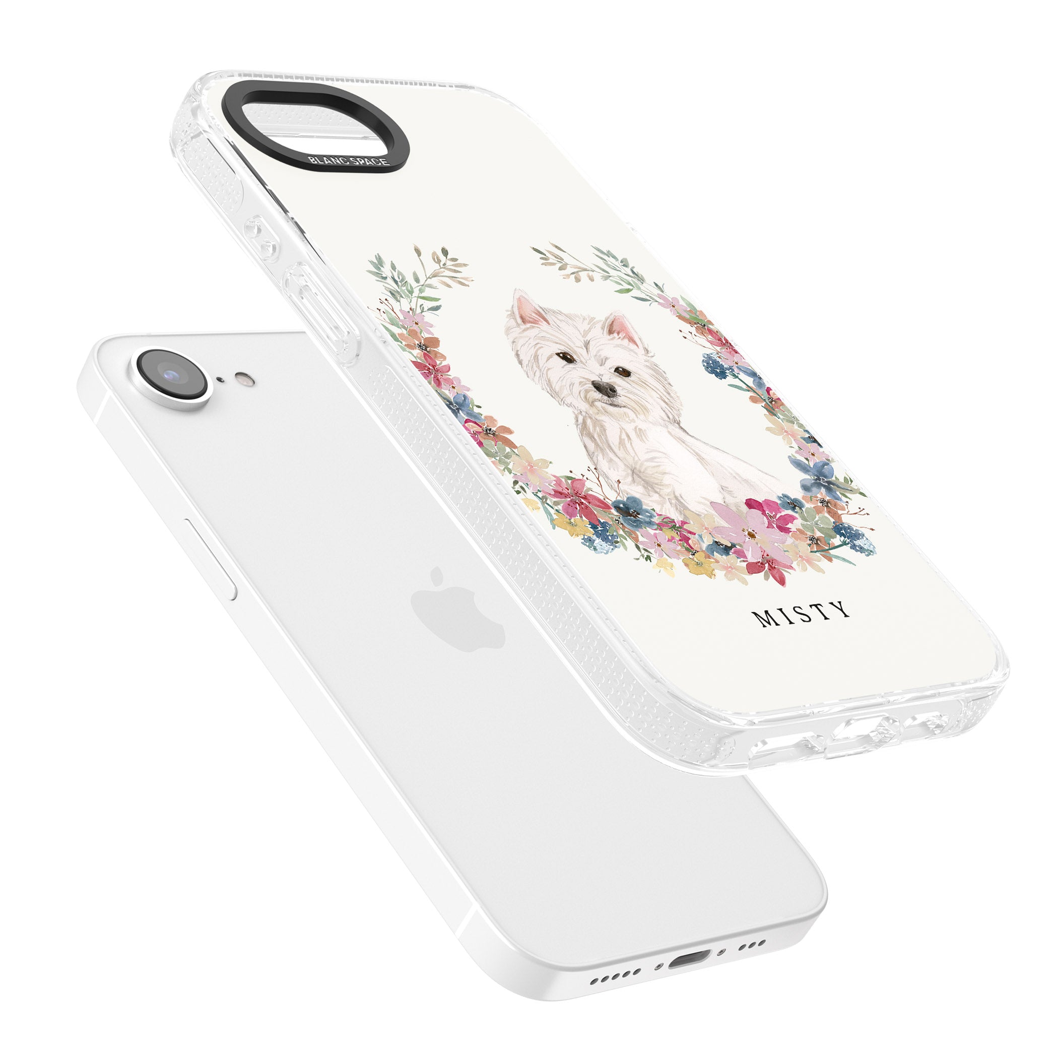 Personalised Westie Watercolour Dog Portrait iPhone 16e Clear Case Impact Air - Blanc Space