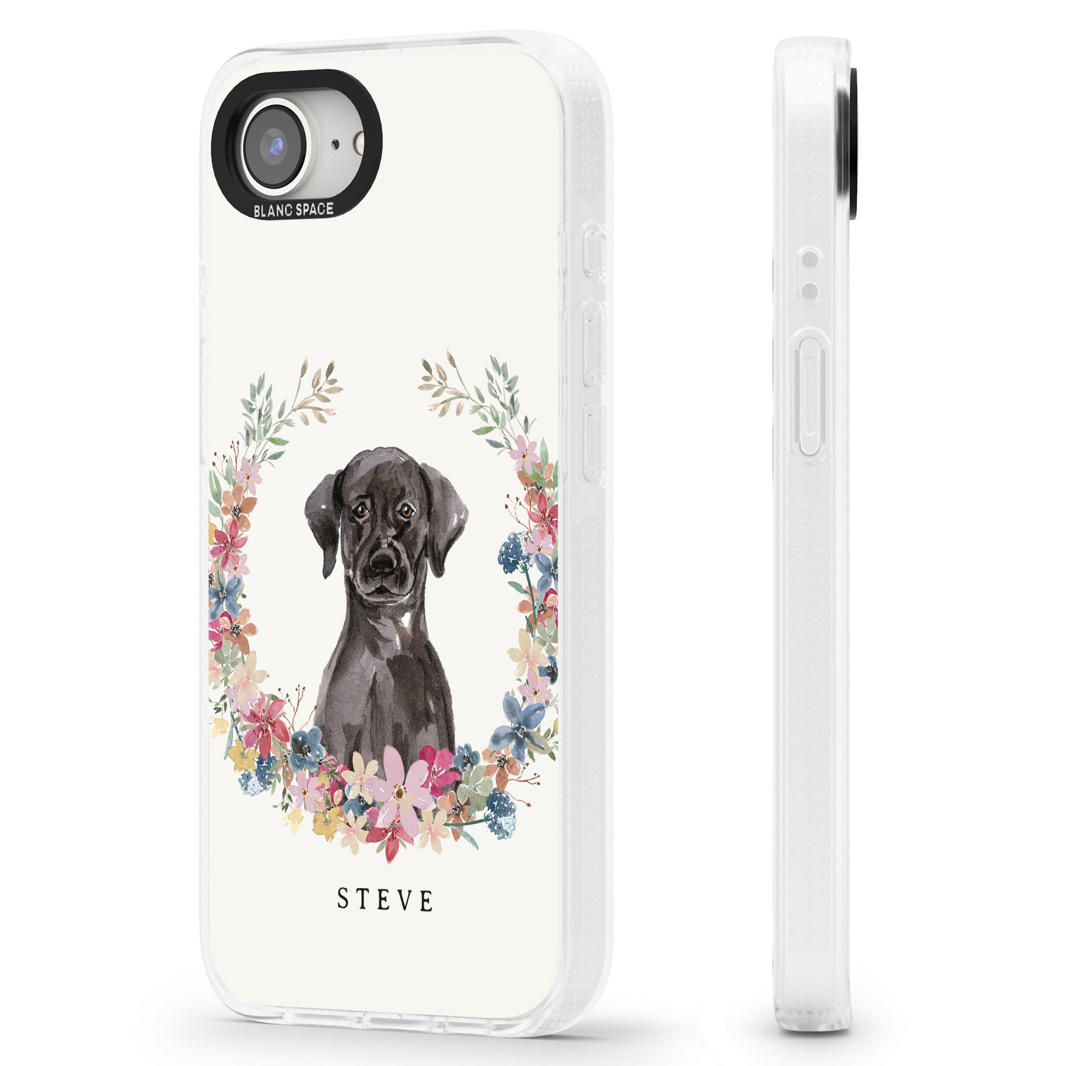 Personalised Black Lab Watercolour Dog Portrait iPhone 16e Clear Case Impact Air - Blanc Space