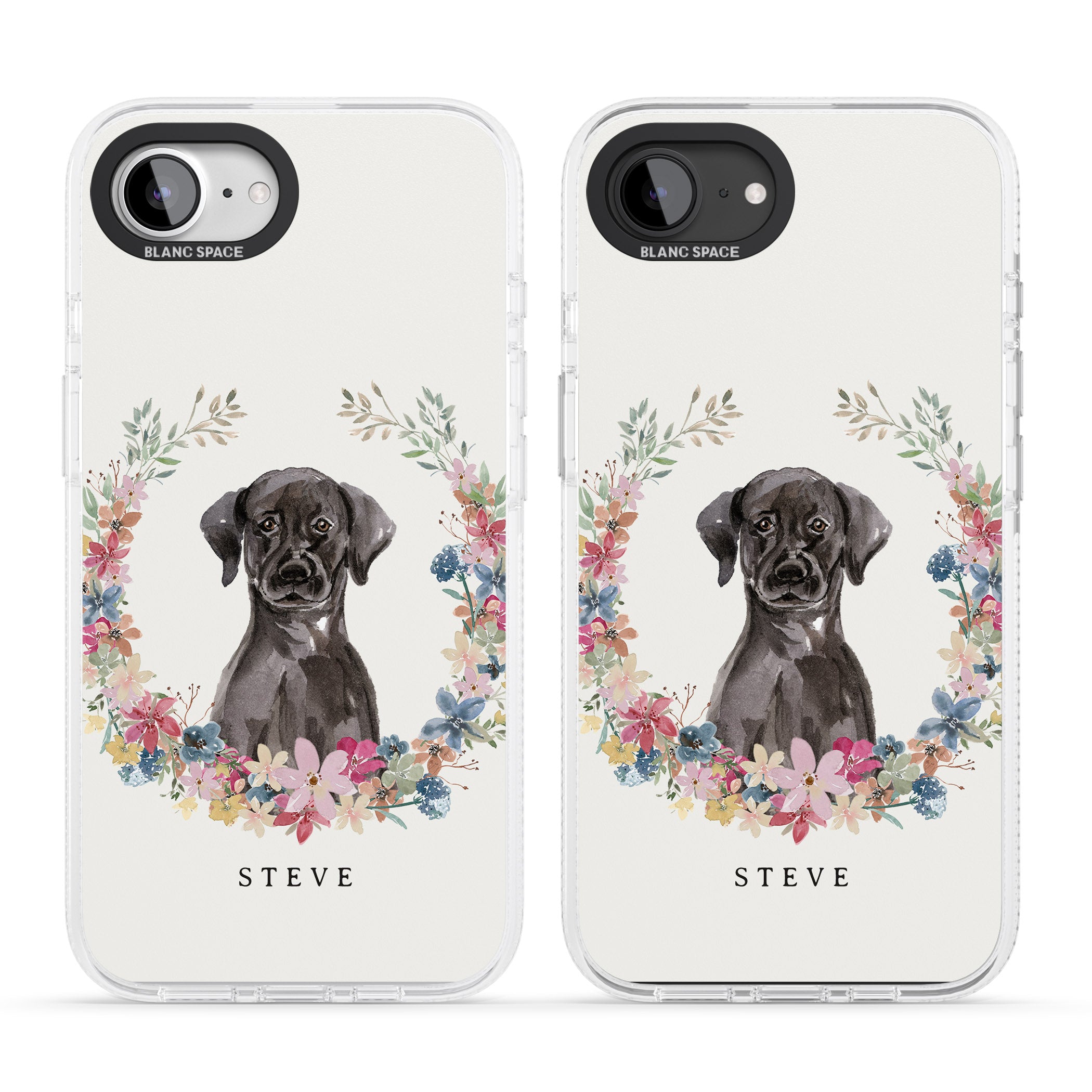 Personalised Black Lab Watercolour Dog Portrait iPhone 16e Clear Case Impact Air - Blanc Space
