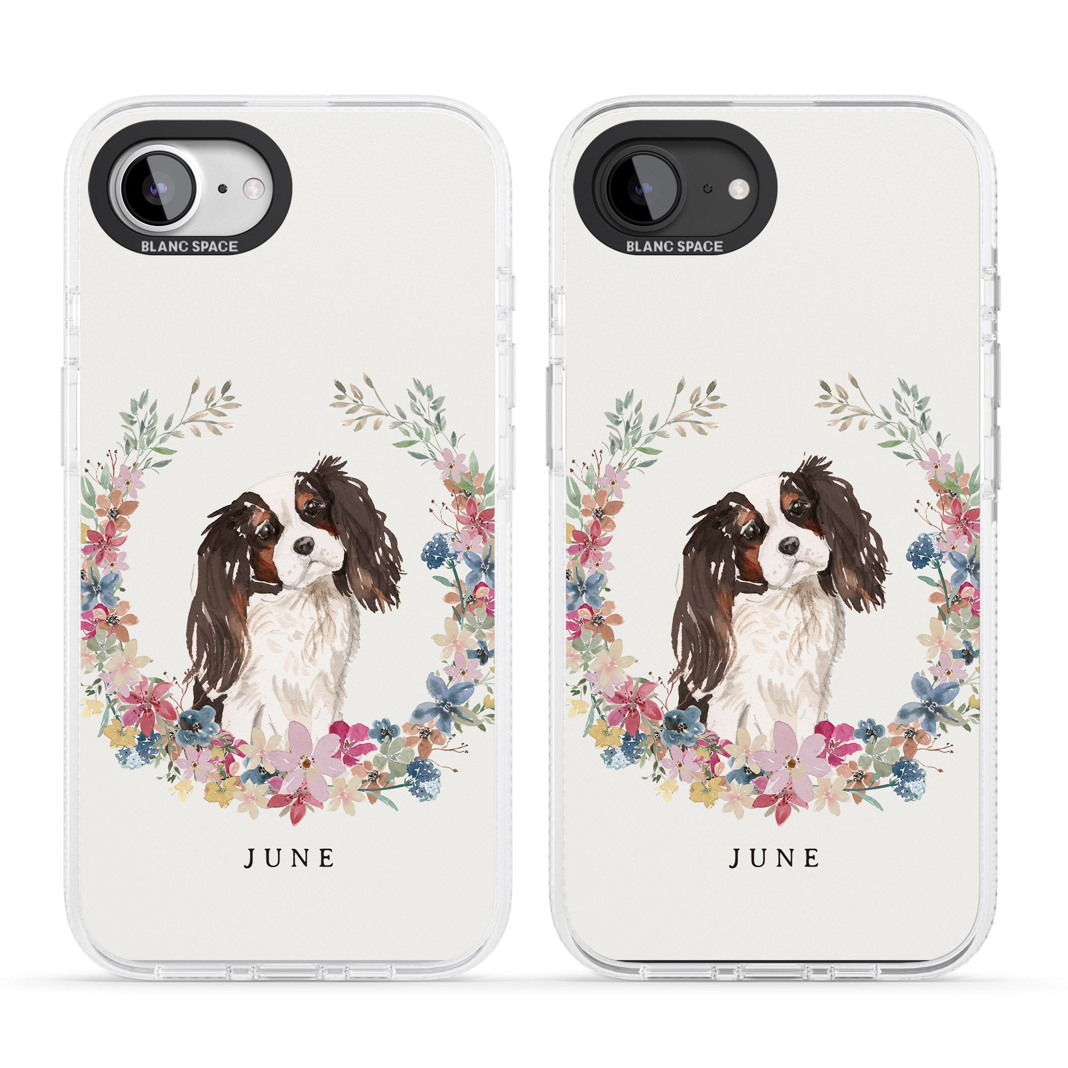 Personalised Tri Coloured King Charles Watercolour Dog Portrait iPhone 16e Clear Case Impact Air - Blanc Space