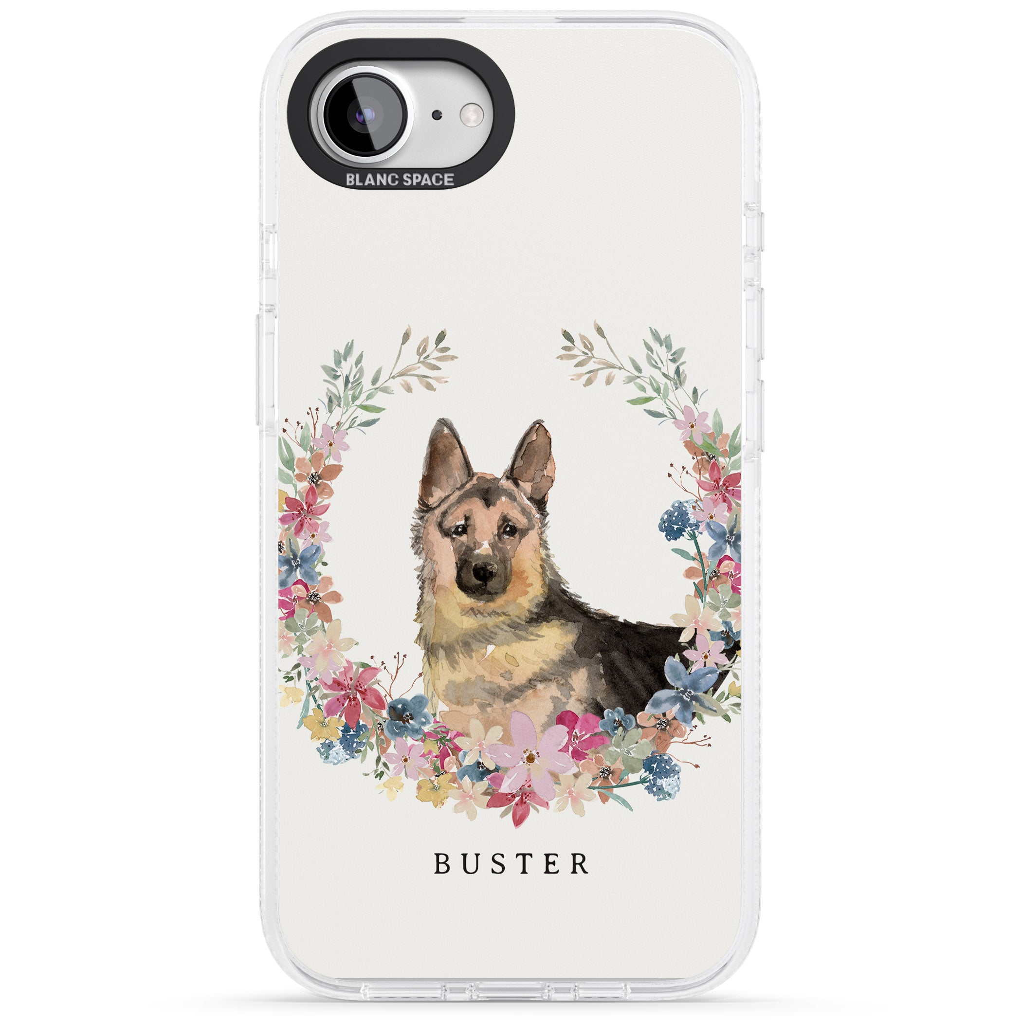 Personalised German Shepherd - Watercolour Dog Portrait iPhone 16e Clear Case Impact Air - Blanc Space
