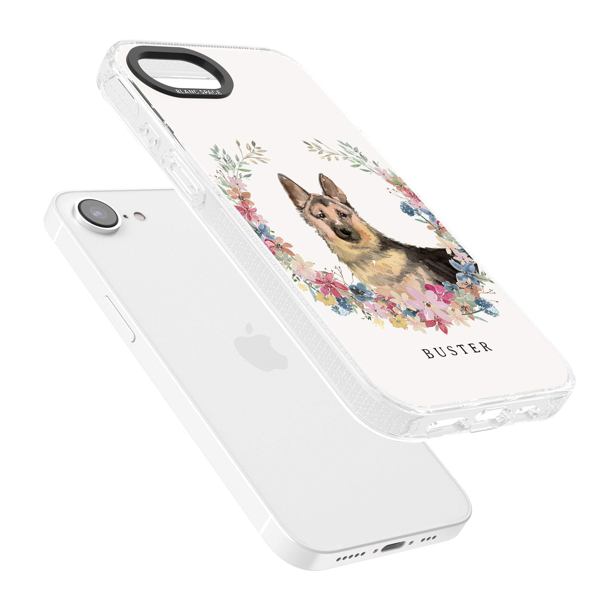 Personalised German Shepherd - Watercolour Dog Portrait iPhone 16e Clear Case Impact Air - Blanc Space