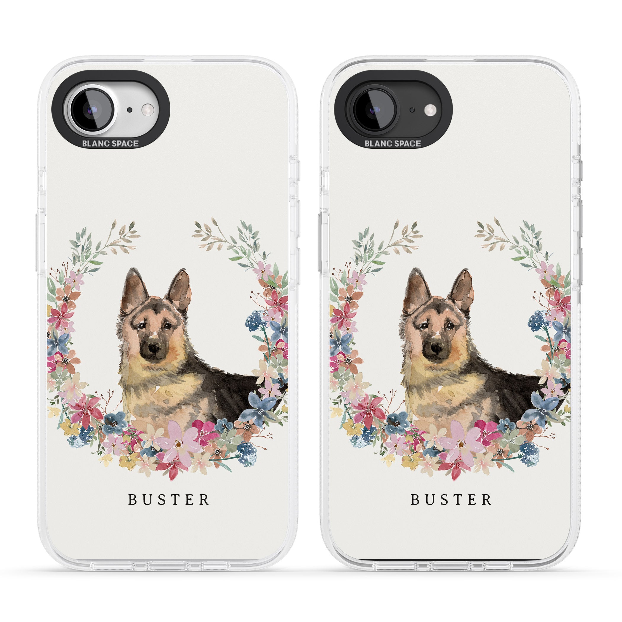 Personalised German Shepherd - Watercolour Dog Portrait iPhone 16e Clear Case Impact Air - Blanc Space