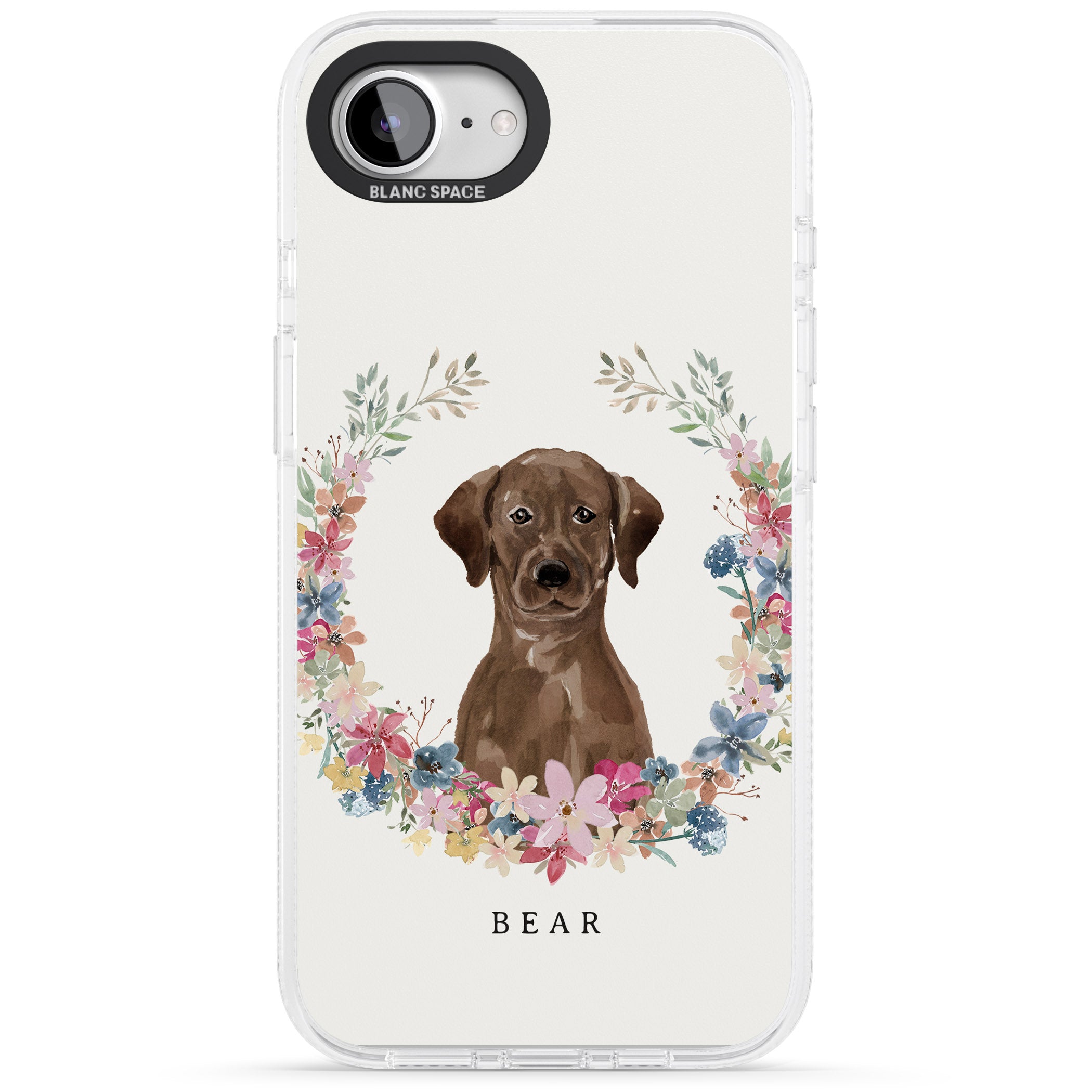 Personalised Chocolate Lab - Watercolour Dog Portrait iPhone 16e Clear Case Impact Air - Blanc Space