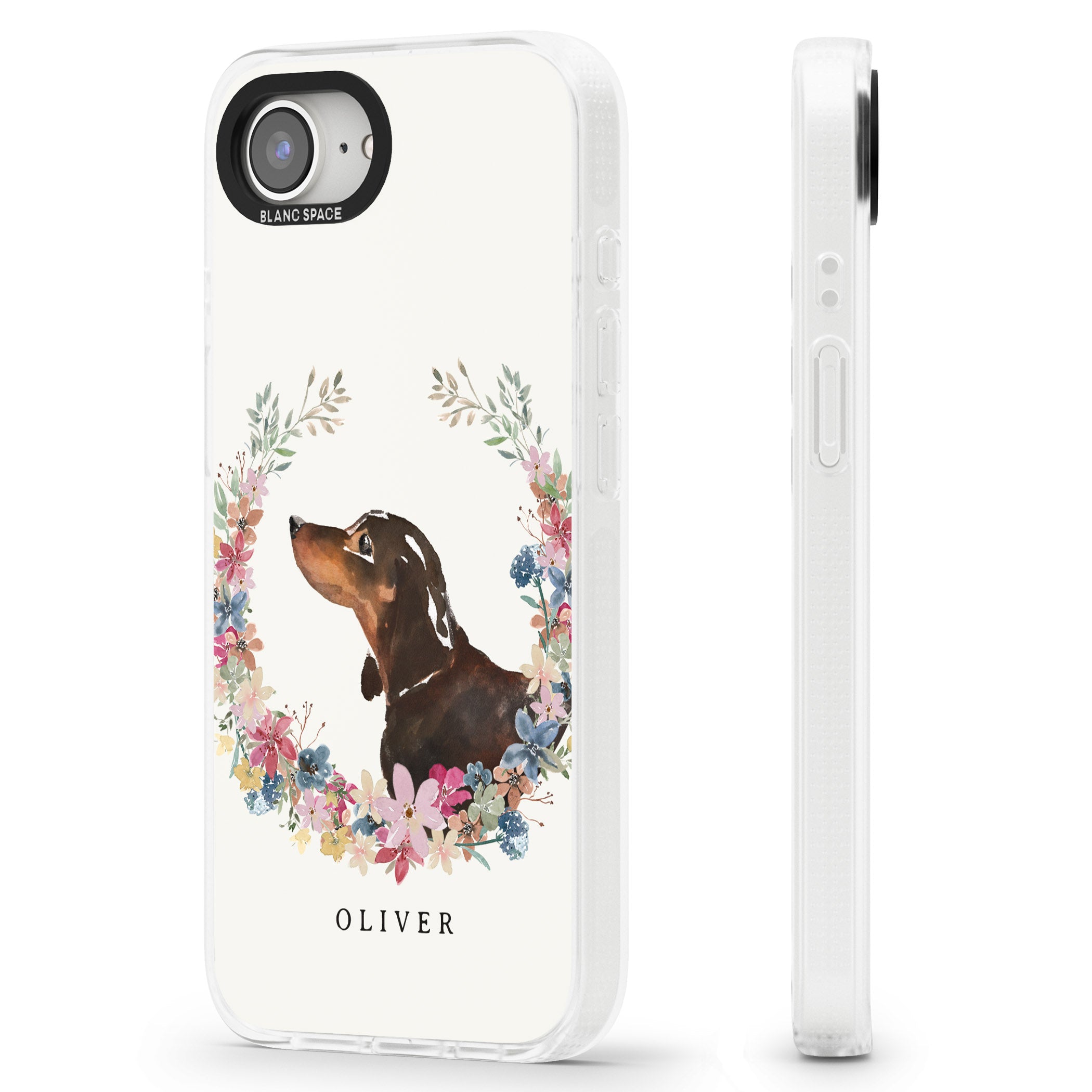 Personalised Black & Tan Dachshund - Watercolour Dog Portrait iPhone 16e Clear Case Impact Air - Blanc Space