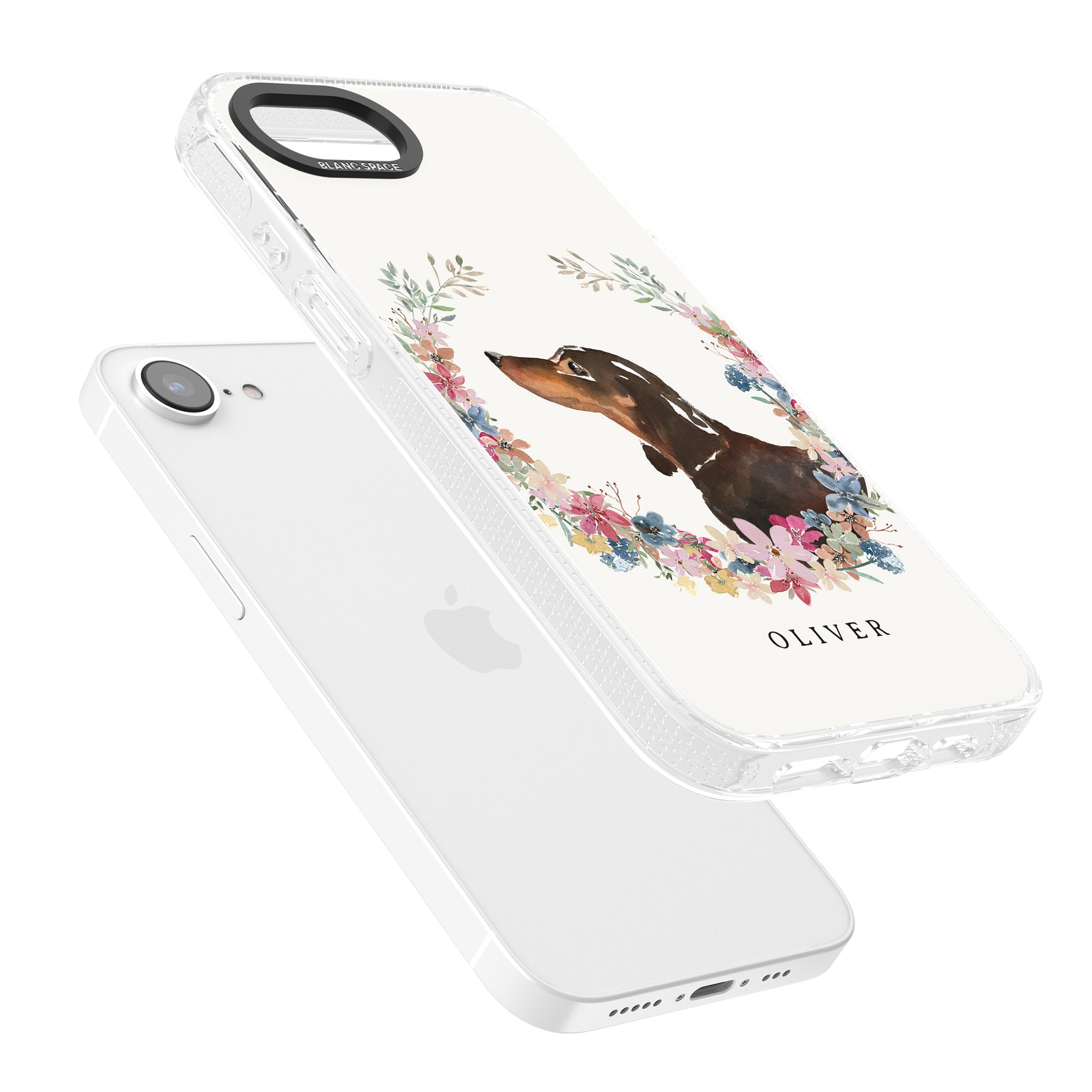 Personalised Black & Tan Dachshund - Watercolour Dog Portrait iPhone 16e Clear Case Impact Air - Blanc Space