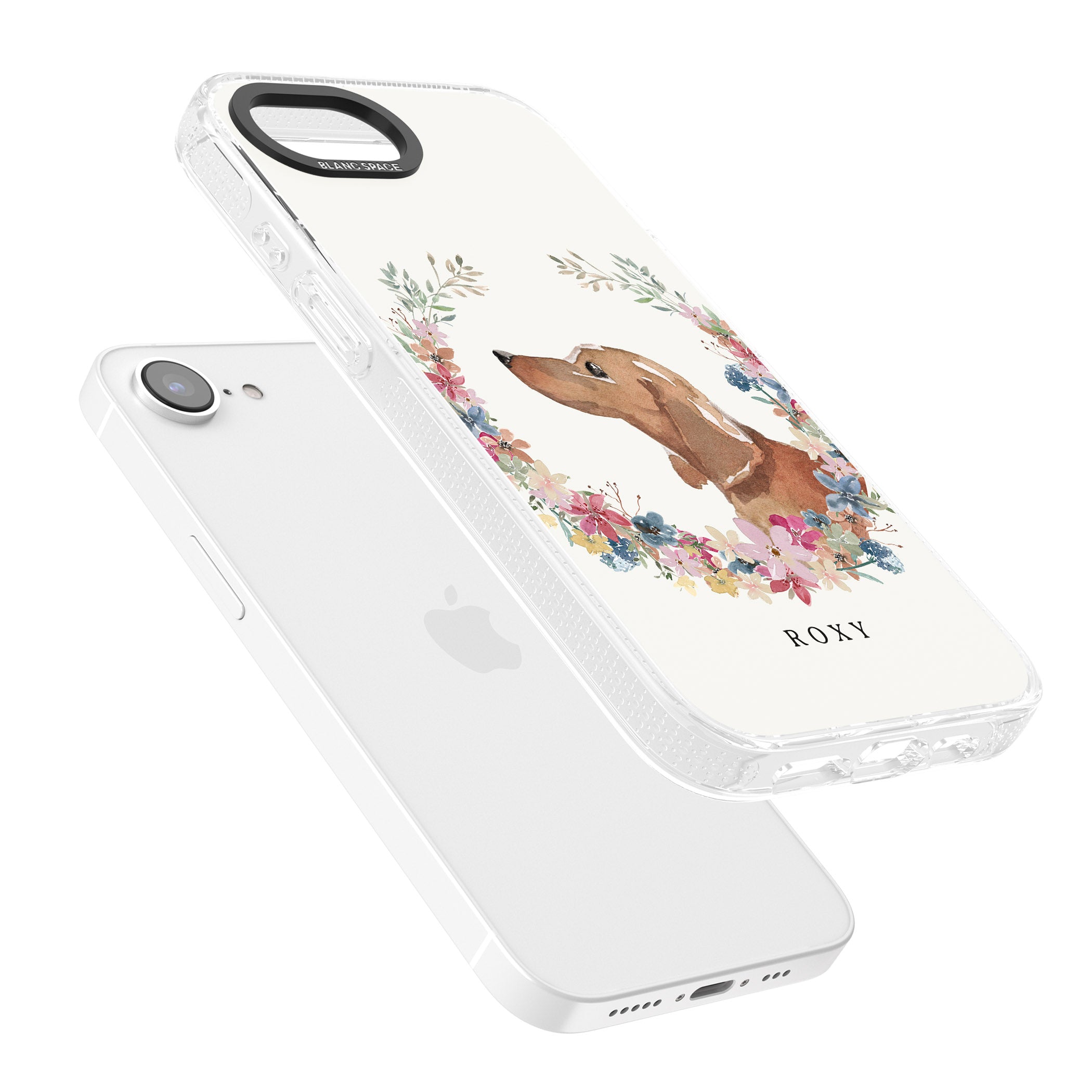 Personalised Tan Dachshund - Watercolour Dog Portrait iPhone 16e Clear Case Impact Air - Blanc Space