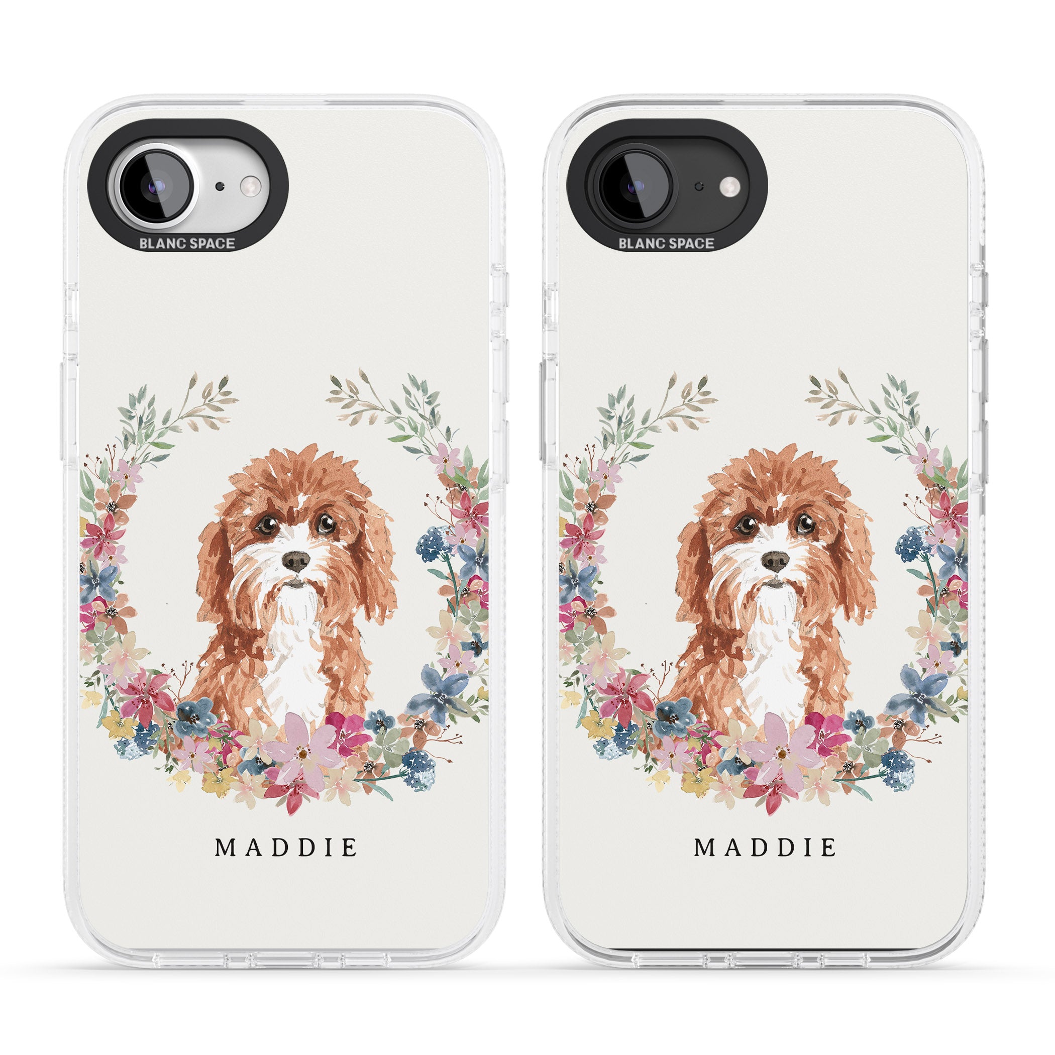 Personalised Cavapoo - Watercolour Dog Portrait iPhone 16e Clear Case Impact Air - Blanc Space