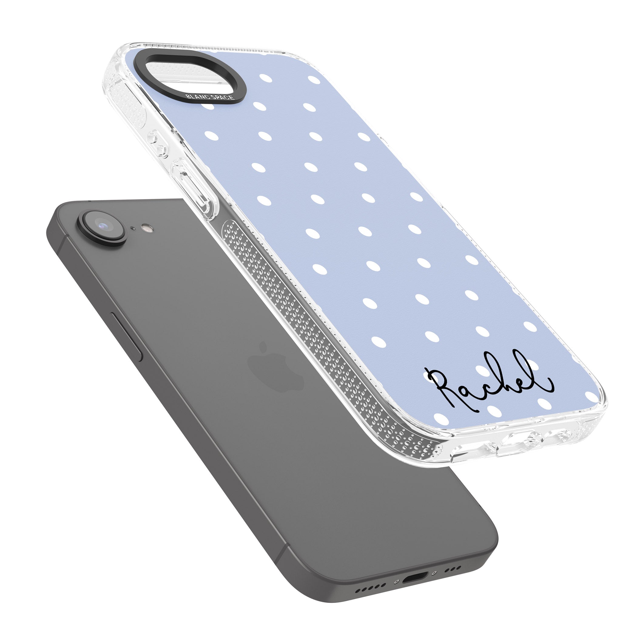 Personalised Simple Light Blue Dots iPhone 16e Clear Case Impact Air - Blanc Space