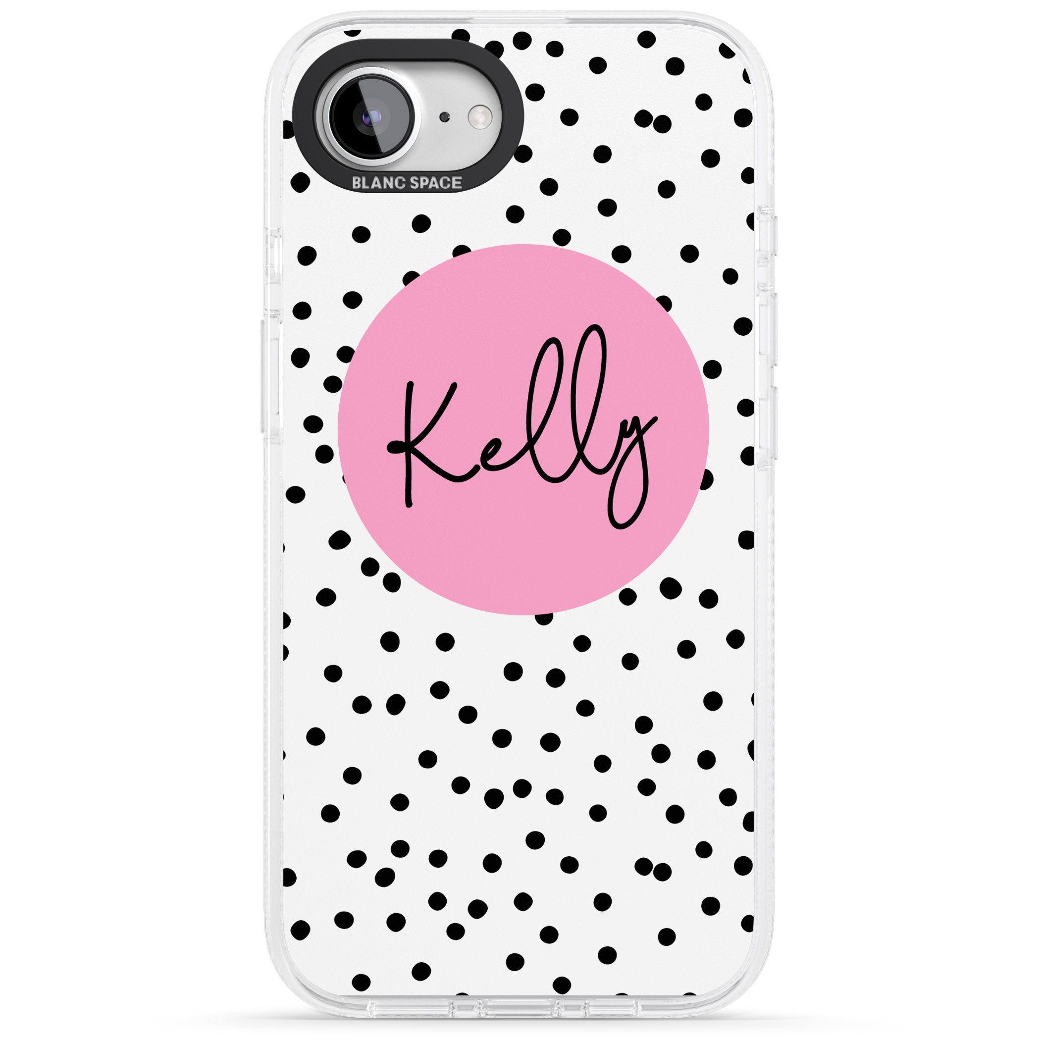 Personalised Pink Circle & Dots iPhone 16e Clear Case Impact Air - Blanc Space