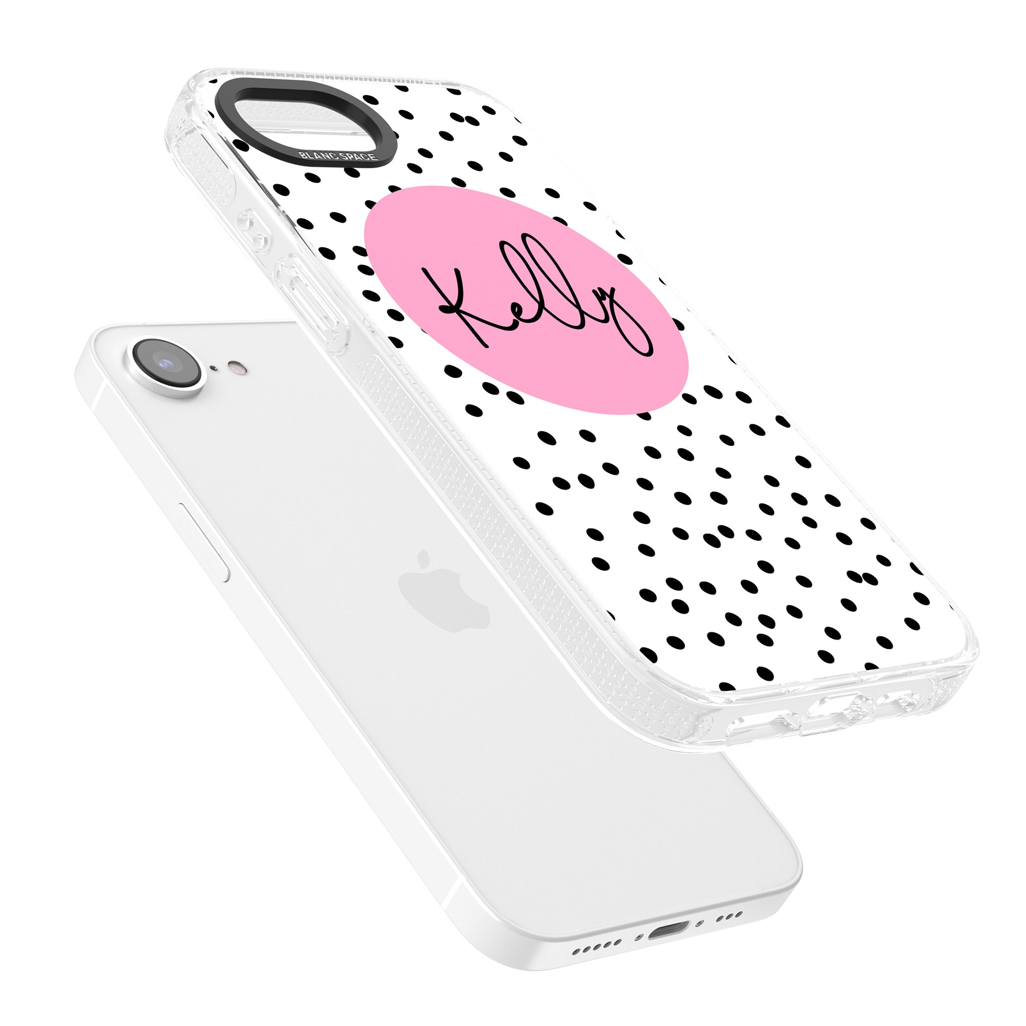 Personalised Pink Circle & Dots iPhone 16e Clear Case Impact Air - Blanc Space