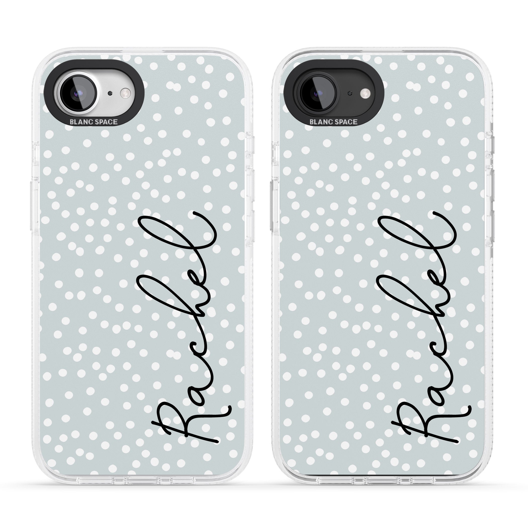 Personalised Vertical Cursive & Dots iPhone 16e Clear Case Impact Air - Blanc Space