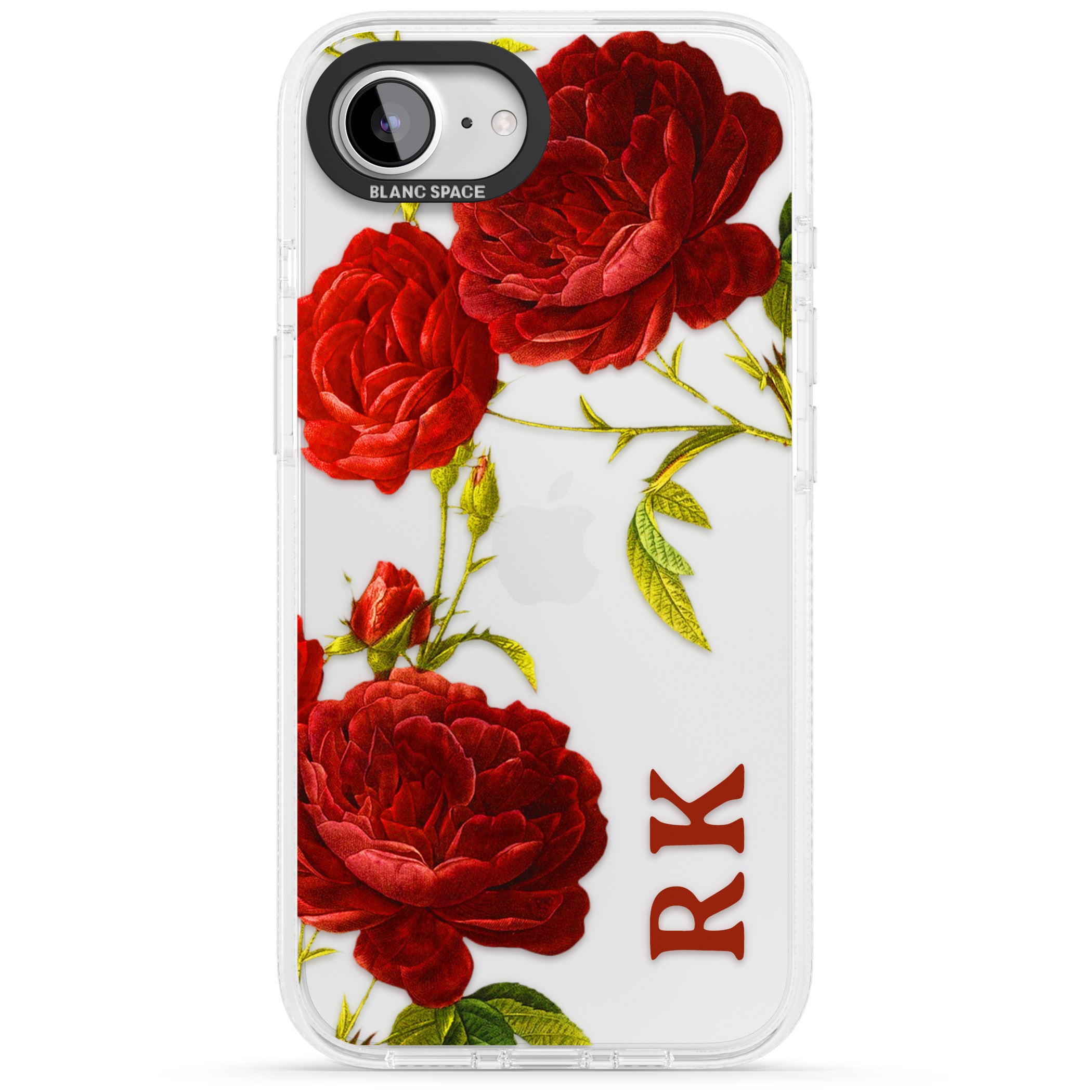 Personalised Clear Vintage Floral Red Roses iPhone 16e Clear Case Impact Air - Blanc Space