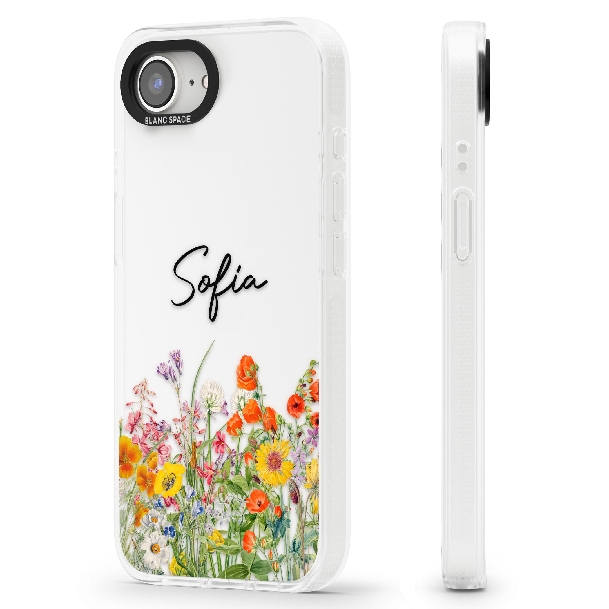 Personalised Summer Wildflowers iPhone 16e Clear Case Impact Air - Blanc Space