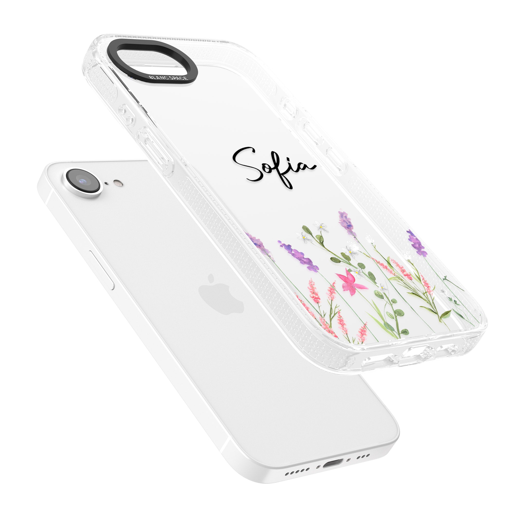 Personalised Lavender Wildflowers iPhone 16e Clear Case Impact Air - Blanc Space