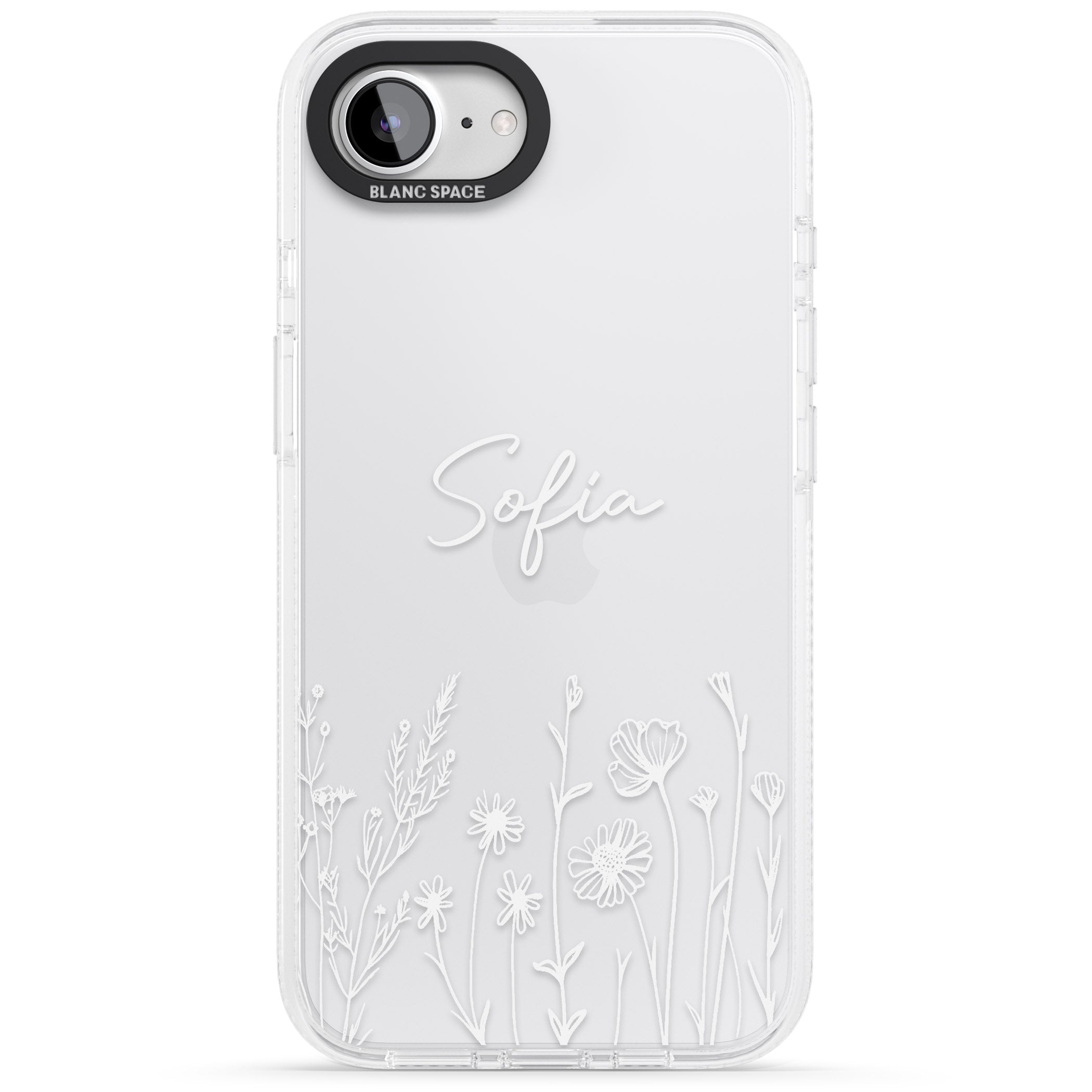 Personalised White Wildflowers iPhone 16e Clear Case Impact Air - Blanc Space