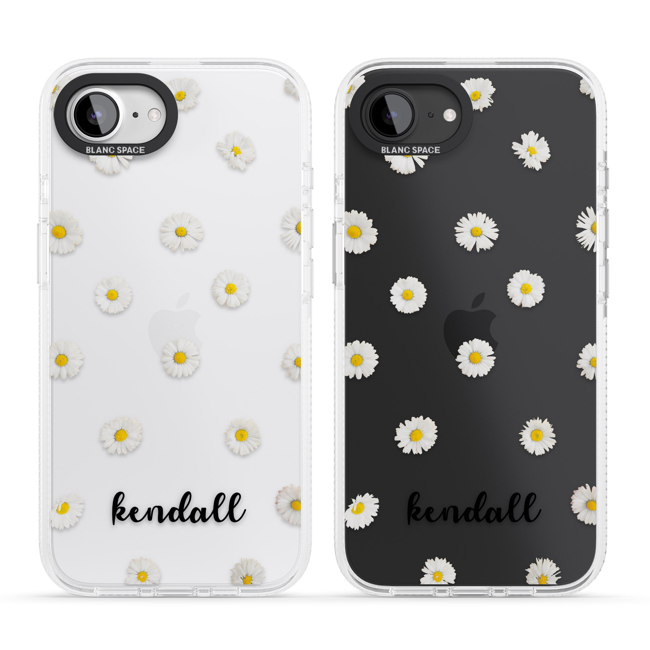 Personalised White Daisies & Cursive iPhone 16e Clear Case Impact Air - Blanc Space