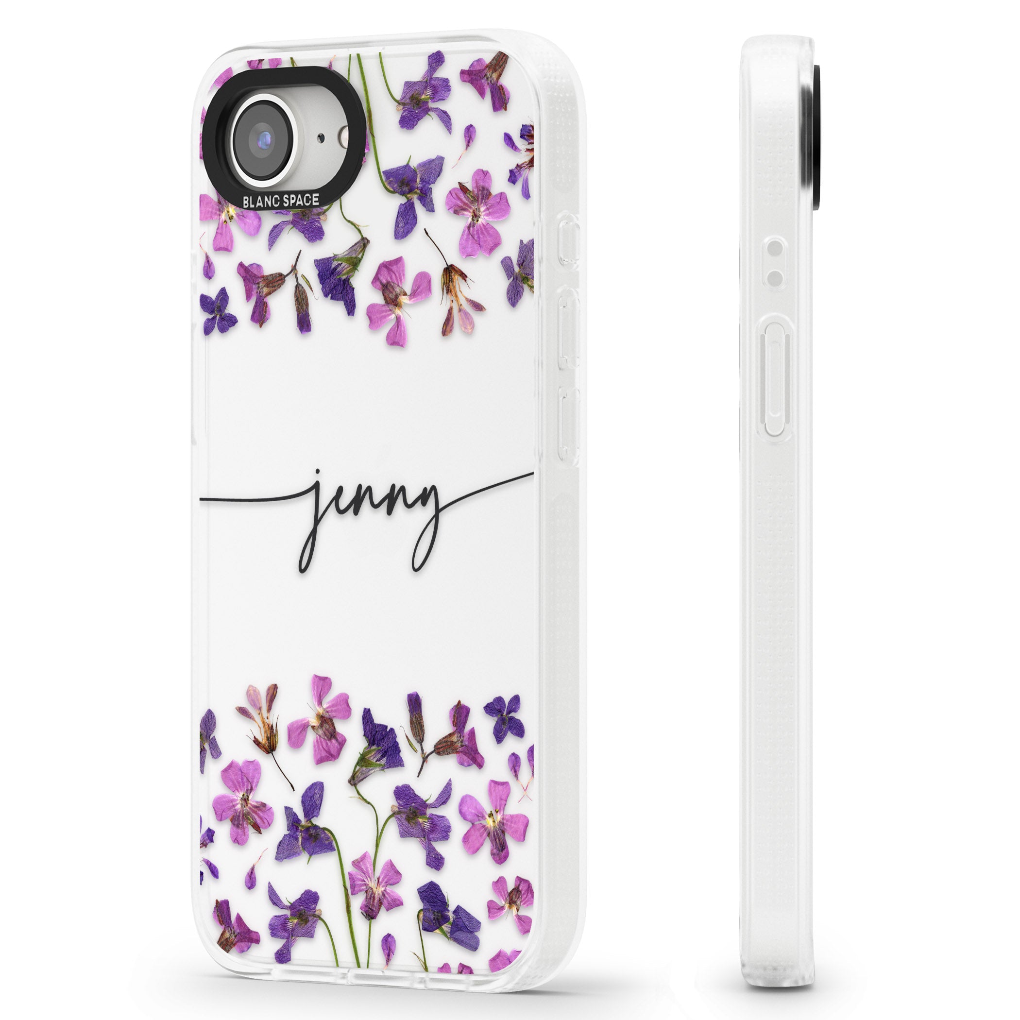 Personalised Purple Violets iPhone 16e Clear Case Impact Air - Blanc Space