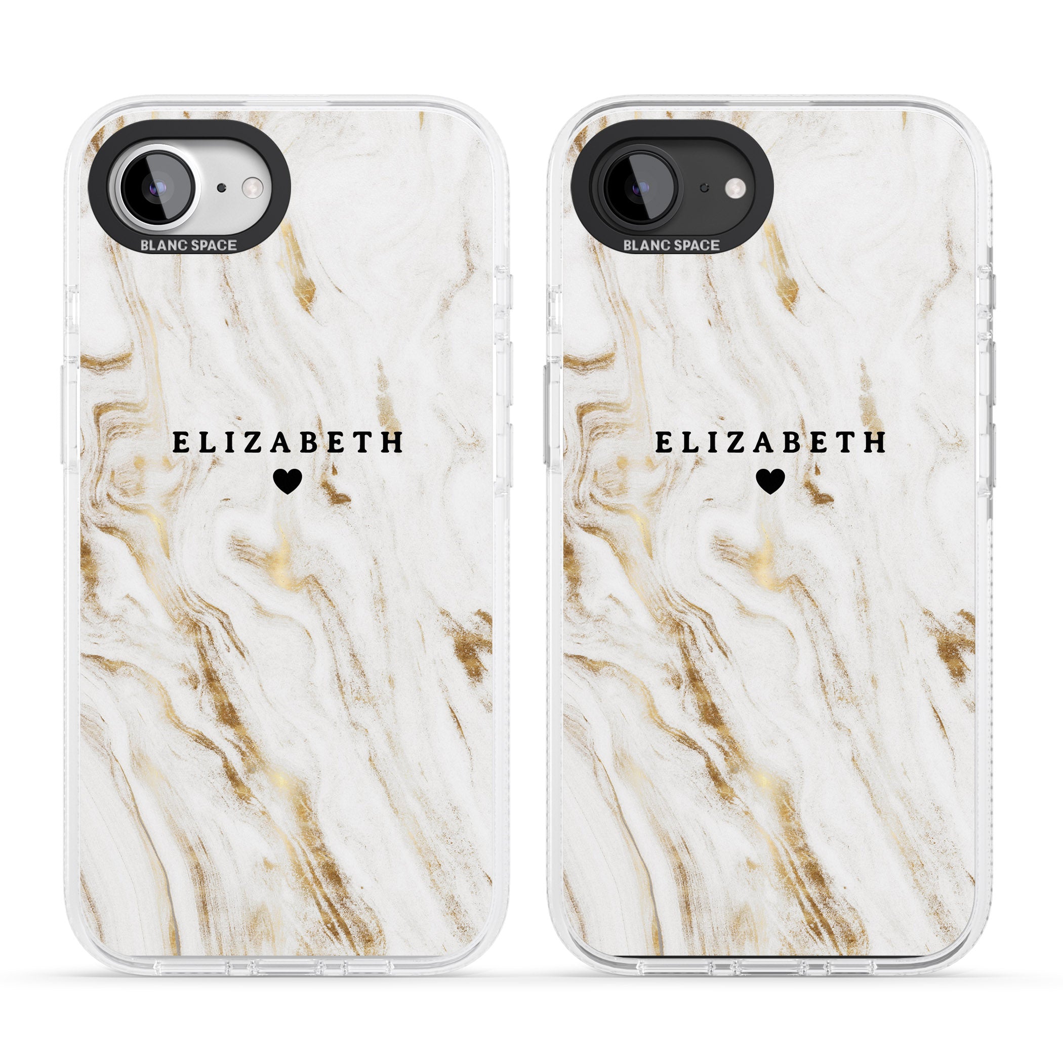 Personalised White & Gold Swirl Marble iPhone 16e Clear Case Impact Air - Blanc Space