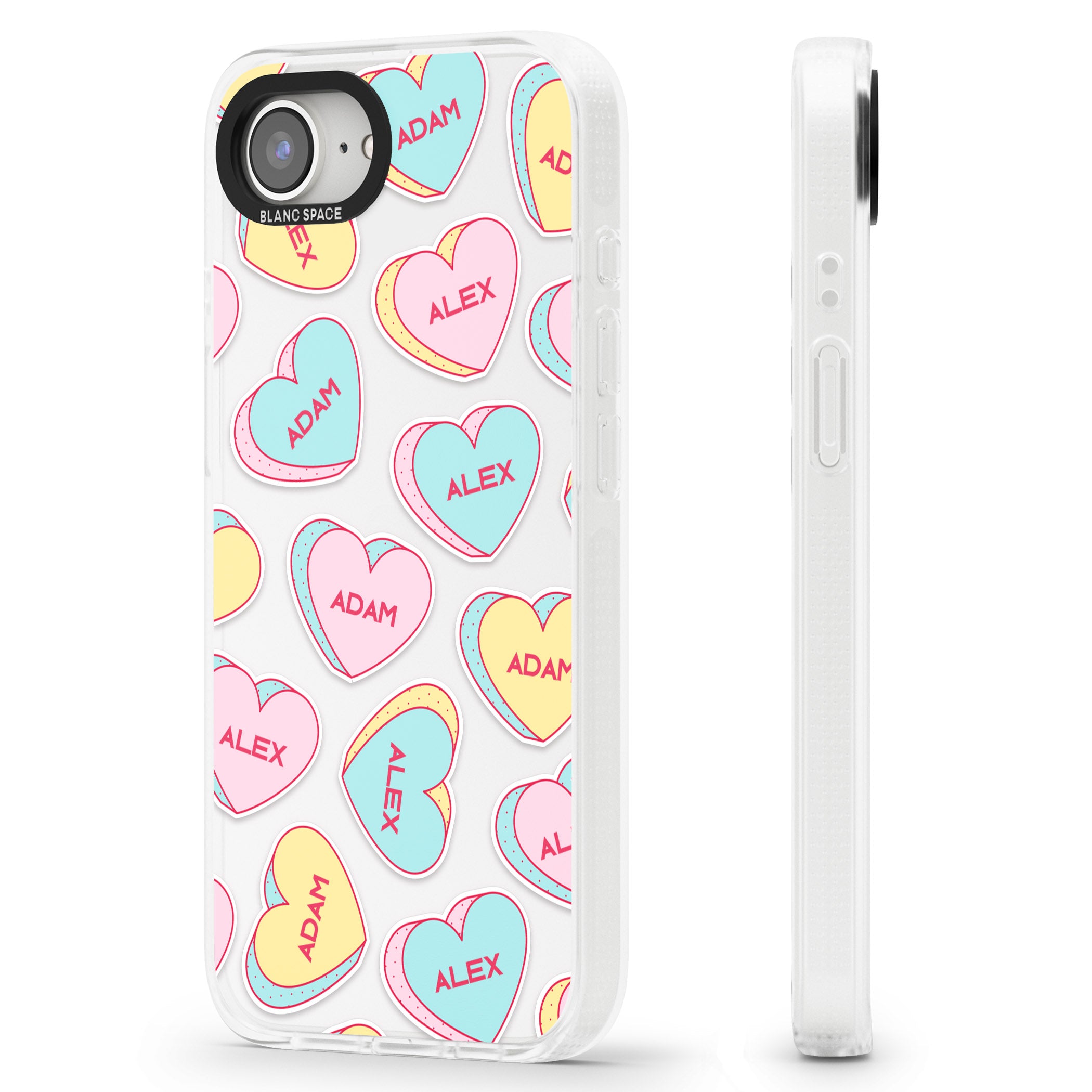 Personalised Text Love Hearts iPhone 16e Clear Case Impact Air - Blanc Space