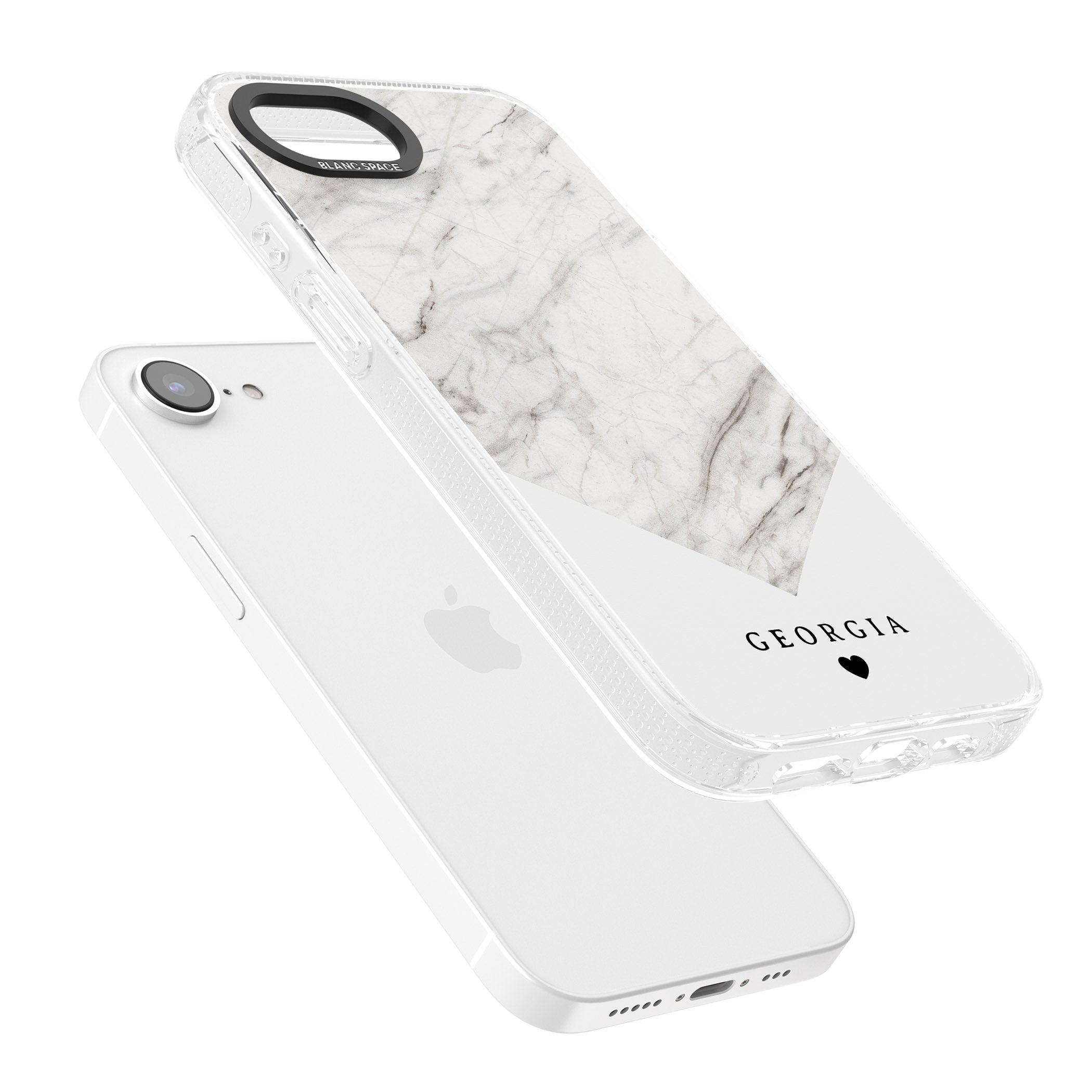 Personalised White Marble iPhone 16e Clear Case Impact Air - Blanc Space