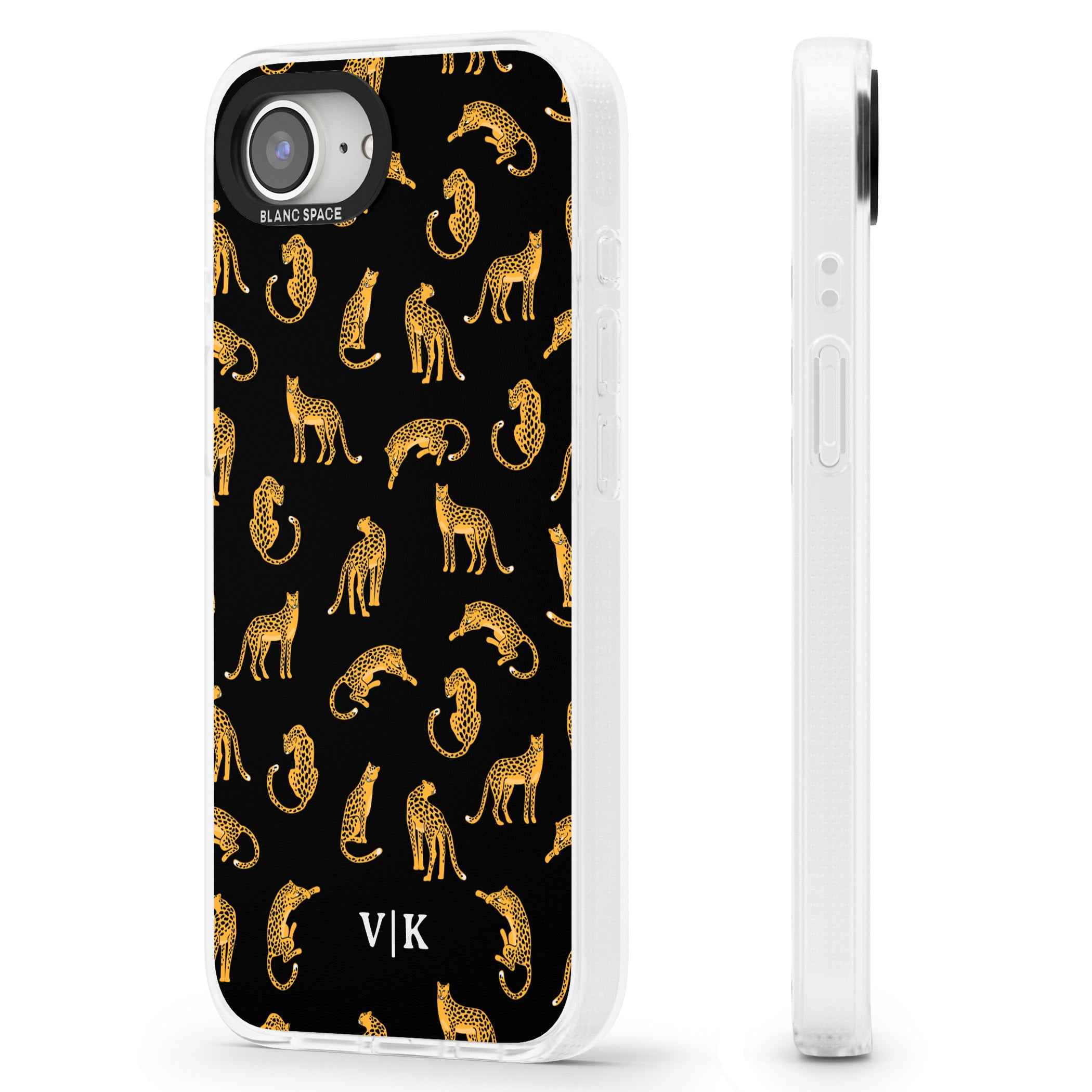 Personalised Cheetah Pattern: Black iPhone 16e Clear Case Impact Air - Blanc Space