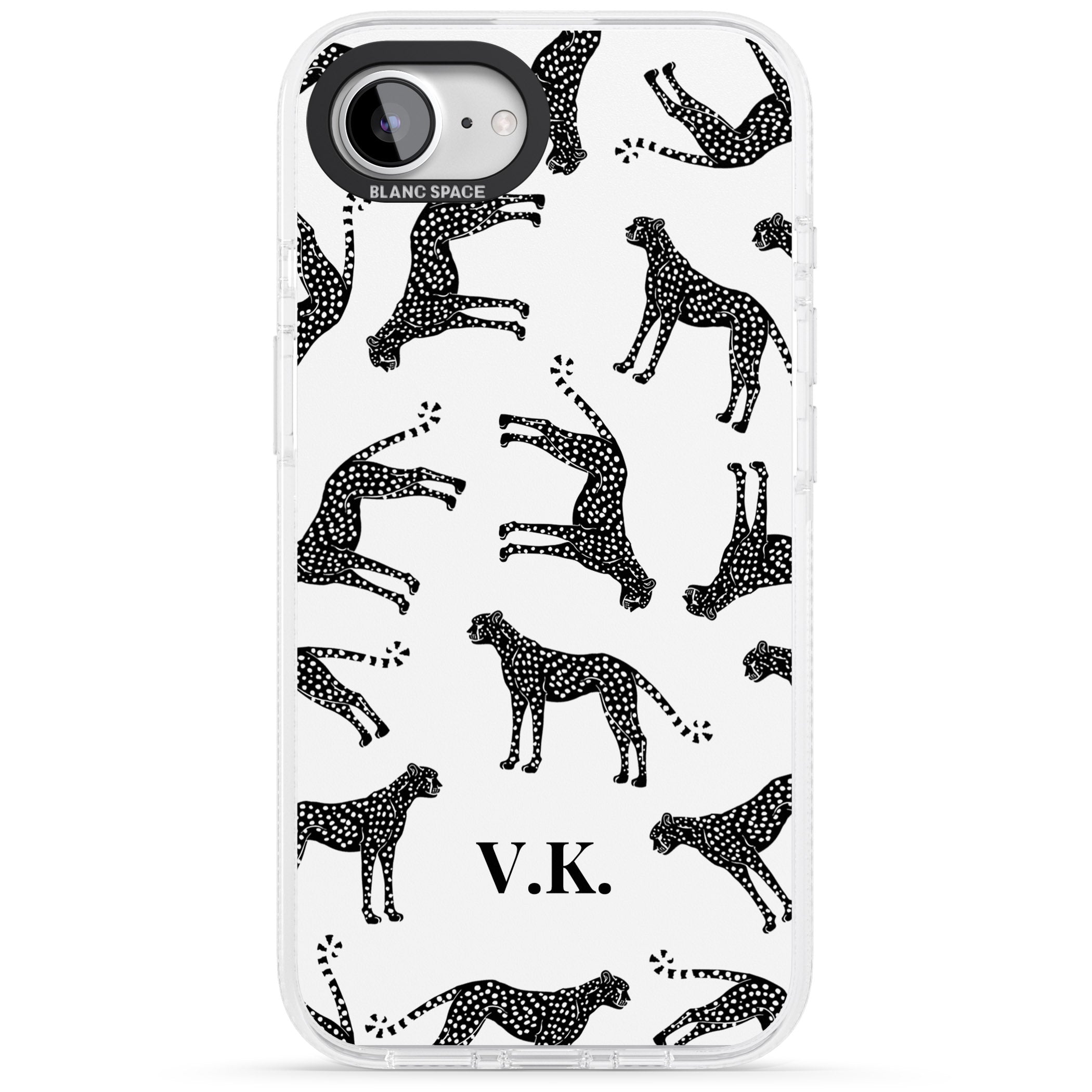 Personalised Cheetah Black & White iPhone 16e Clear Case Impact Air - Blanc Space