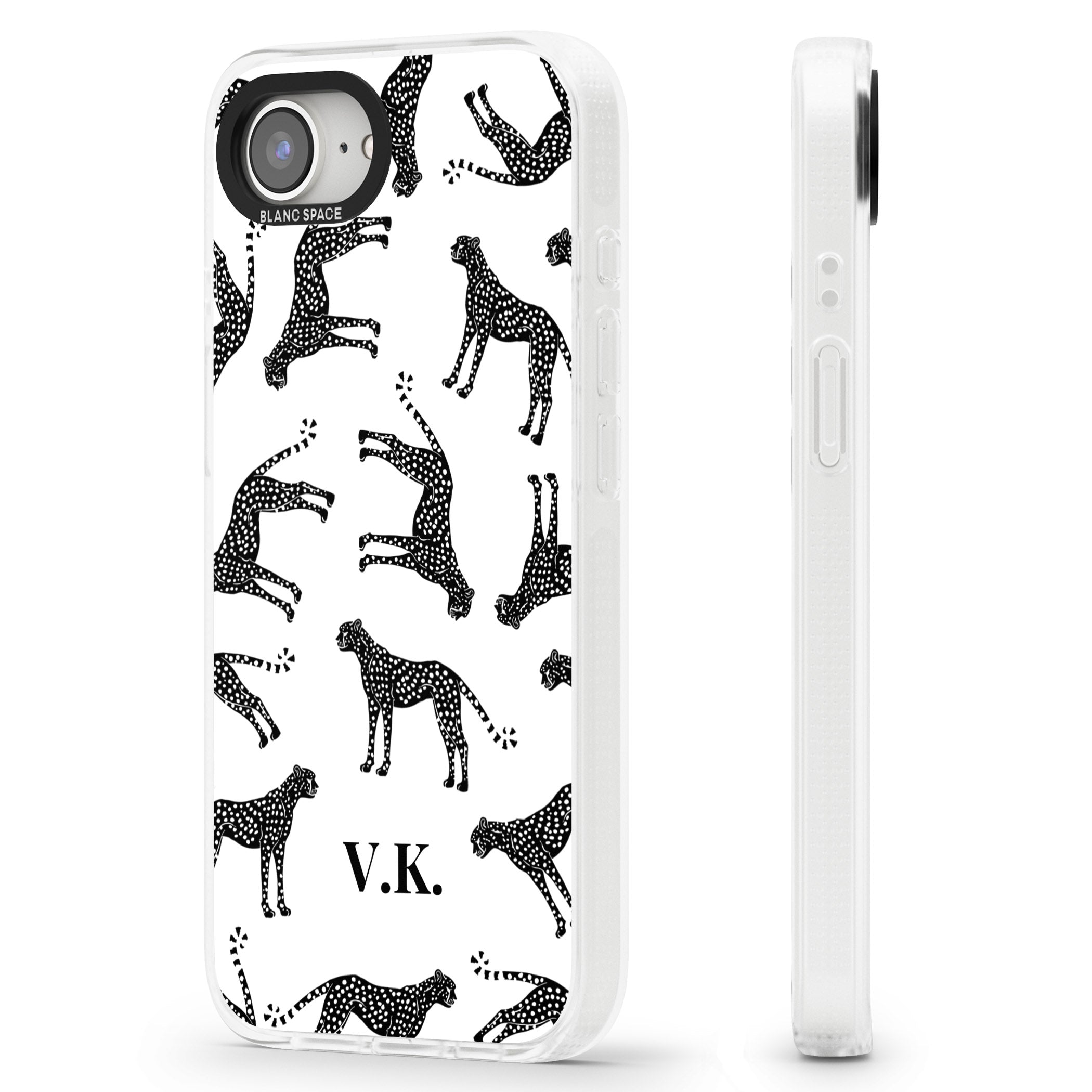 Personalised Cheetah Black & White iPhone 16e Clear Case Impact Air - Blanc Space