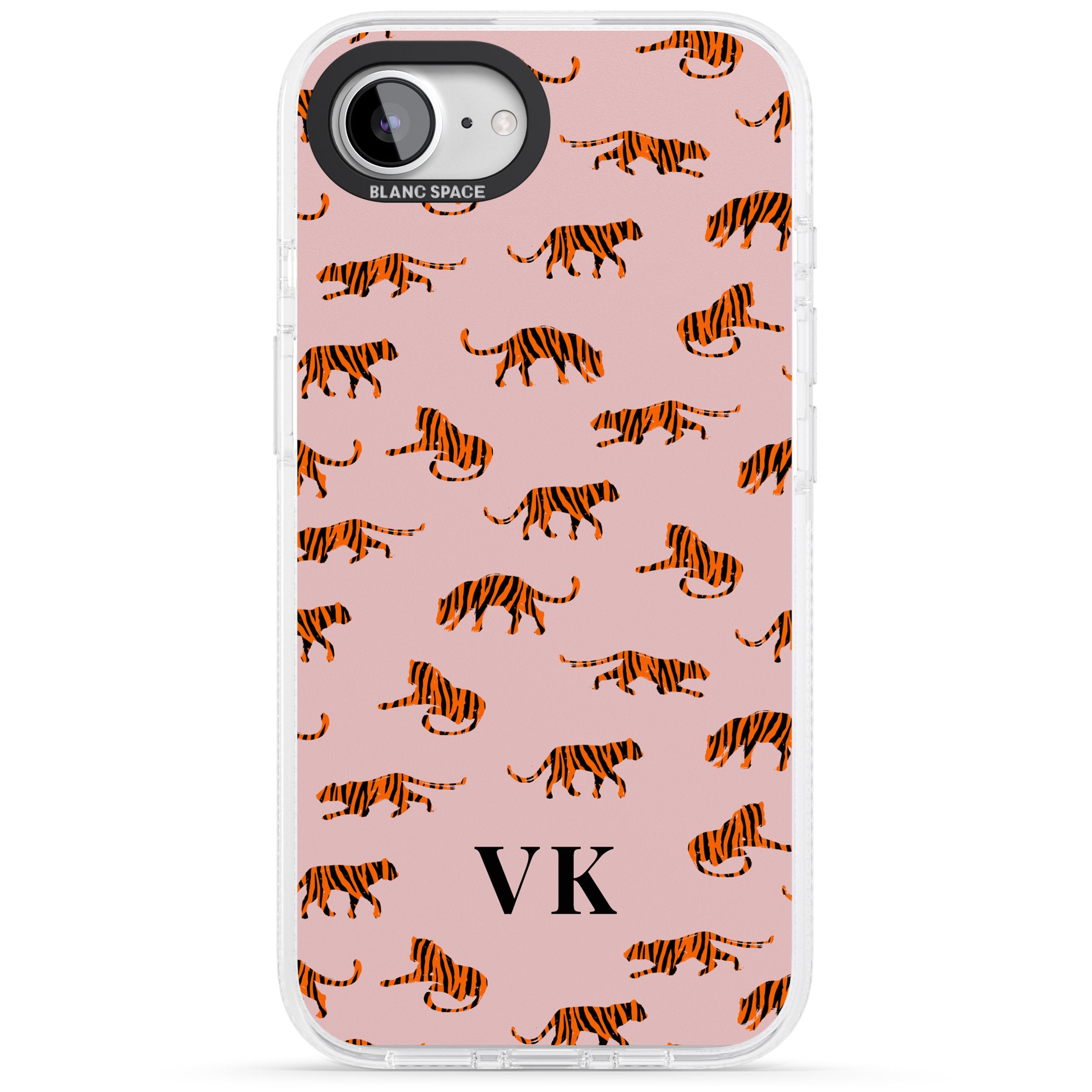 Personalised Safari Tiger Pattern on Pink iPhone 16e Clear Case Impact Air - Blanc Space