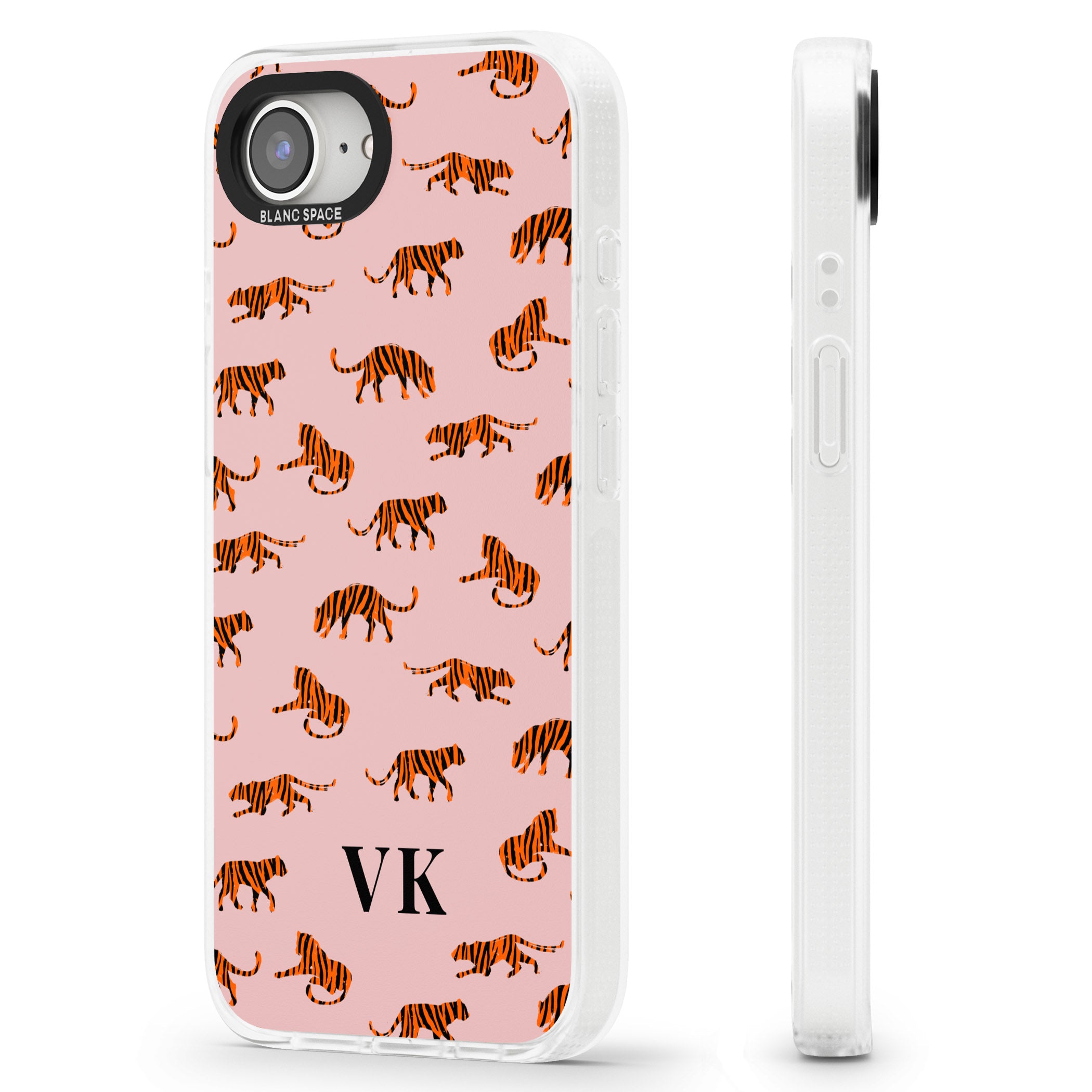 Personalised Safari Tiger Pattern on Pink iPhone 16e Clear Case Impact Air - Blanc Space
