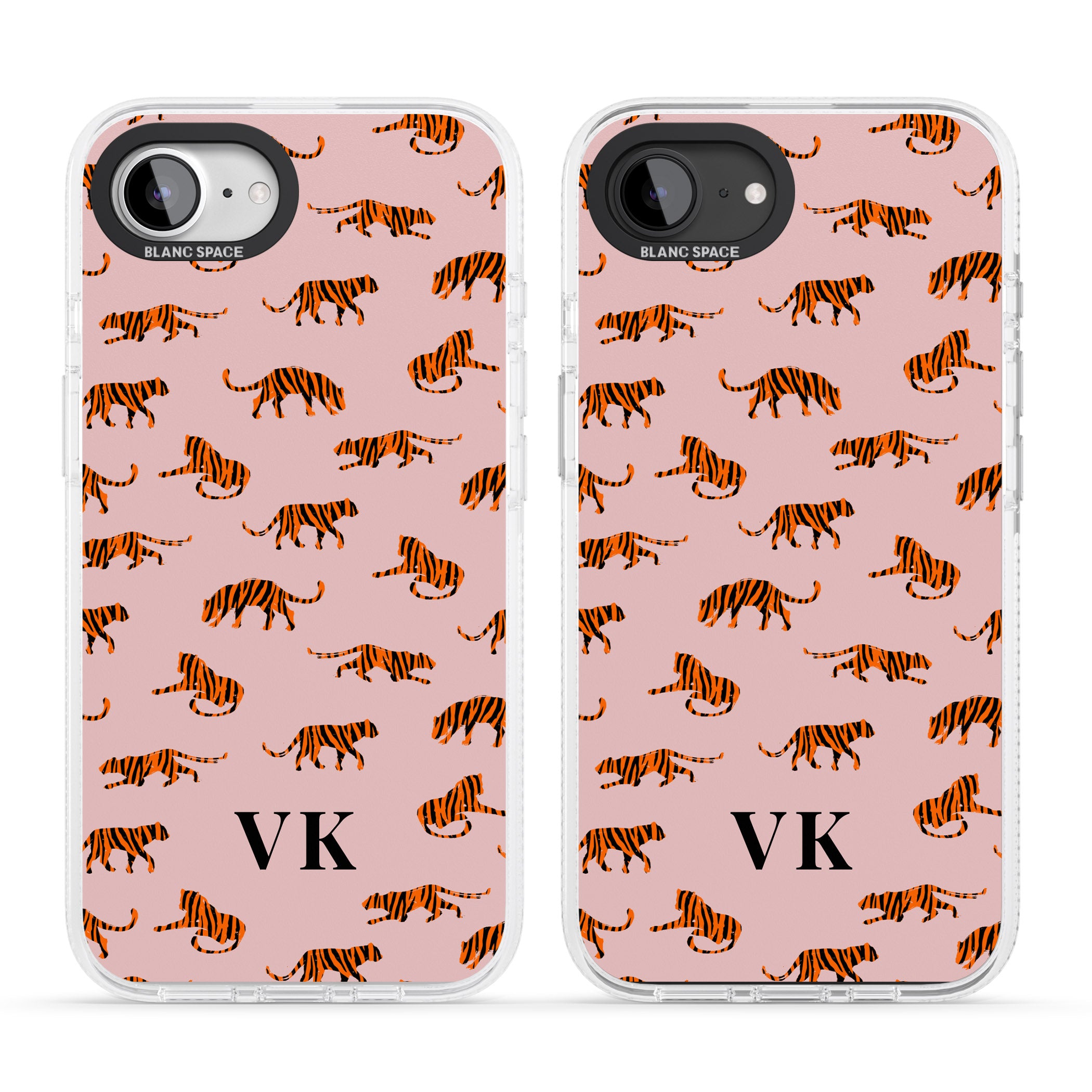 Personalised Safari Tiger Pattern on Pink iPhone 16e Clear Case Impact Air - Blanc Space