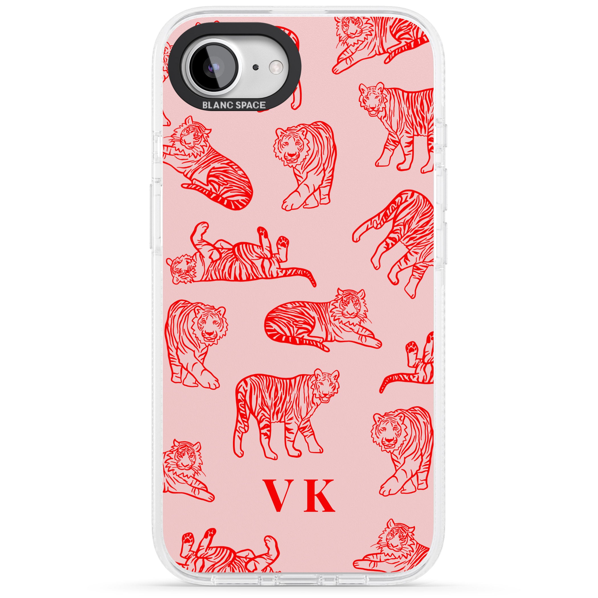 Personalised Red Tiger Outlines on Pink iPhone 16e Clear Case Impact Air - Blanc Space