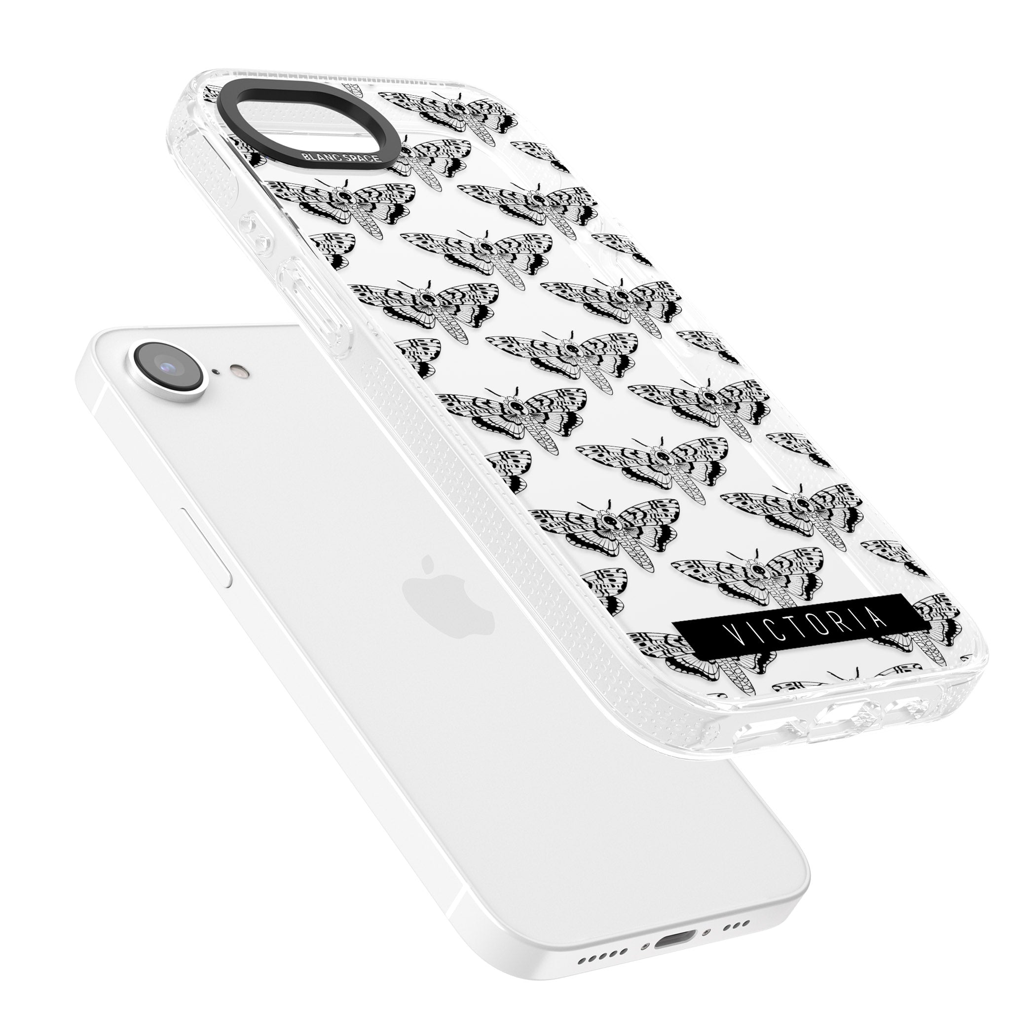 Personalised Hawk Moth Pattern iPhone 16e Clear Case Impact Air - Blanc Space