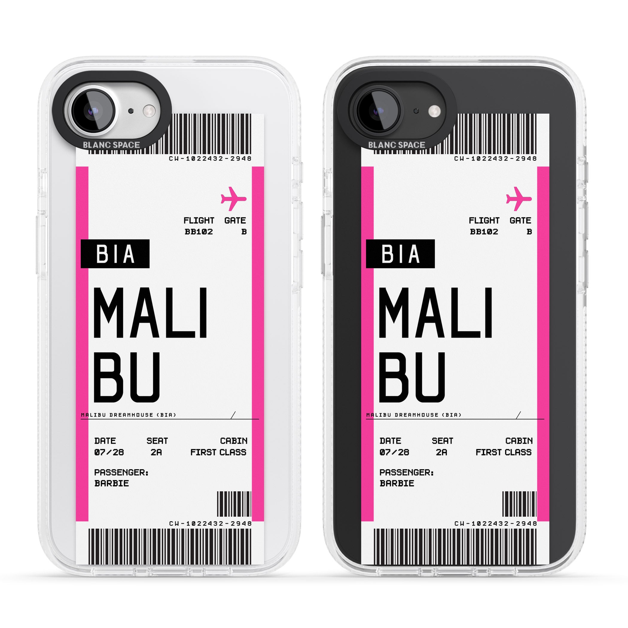 Personalised Pink Malibu Boarding Pass iPhone 16e Clear Case Impact Air - Blanc Space