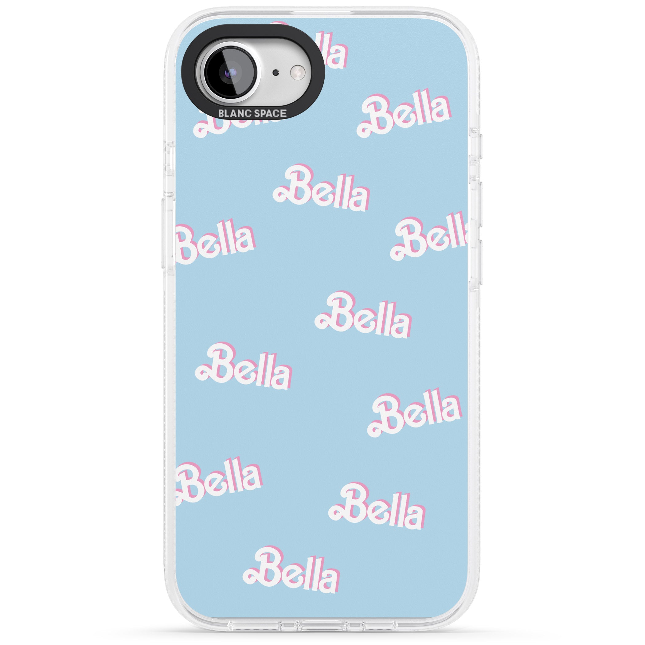 Personalised Cute Name Pattern iPhone 16e Clear Case Impact Air - Blanc Space