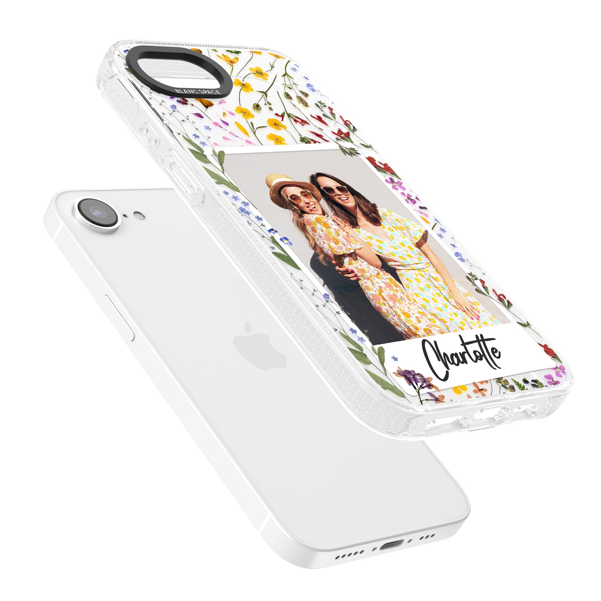 Personalised Wildflower Instant Photo iPhone 16e Clear Case Impact Air - Blanc Space