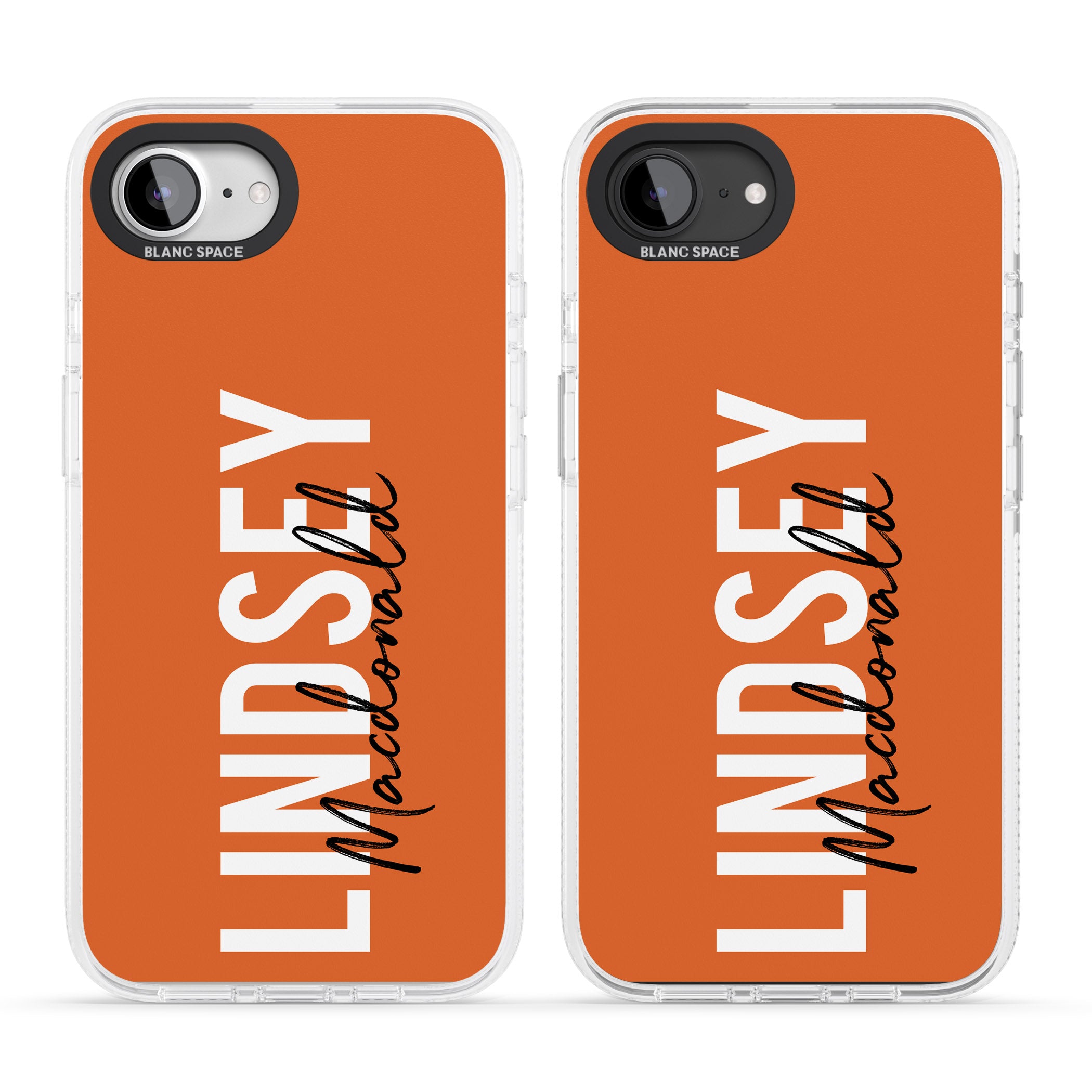 Personalised Bold Name: Orange iPhone 16e Clear Case Impact Air - Blanc Space