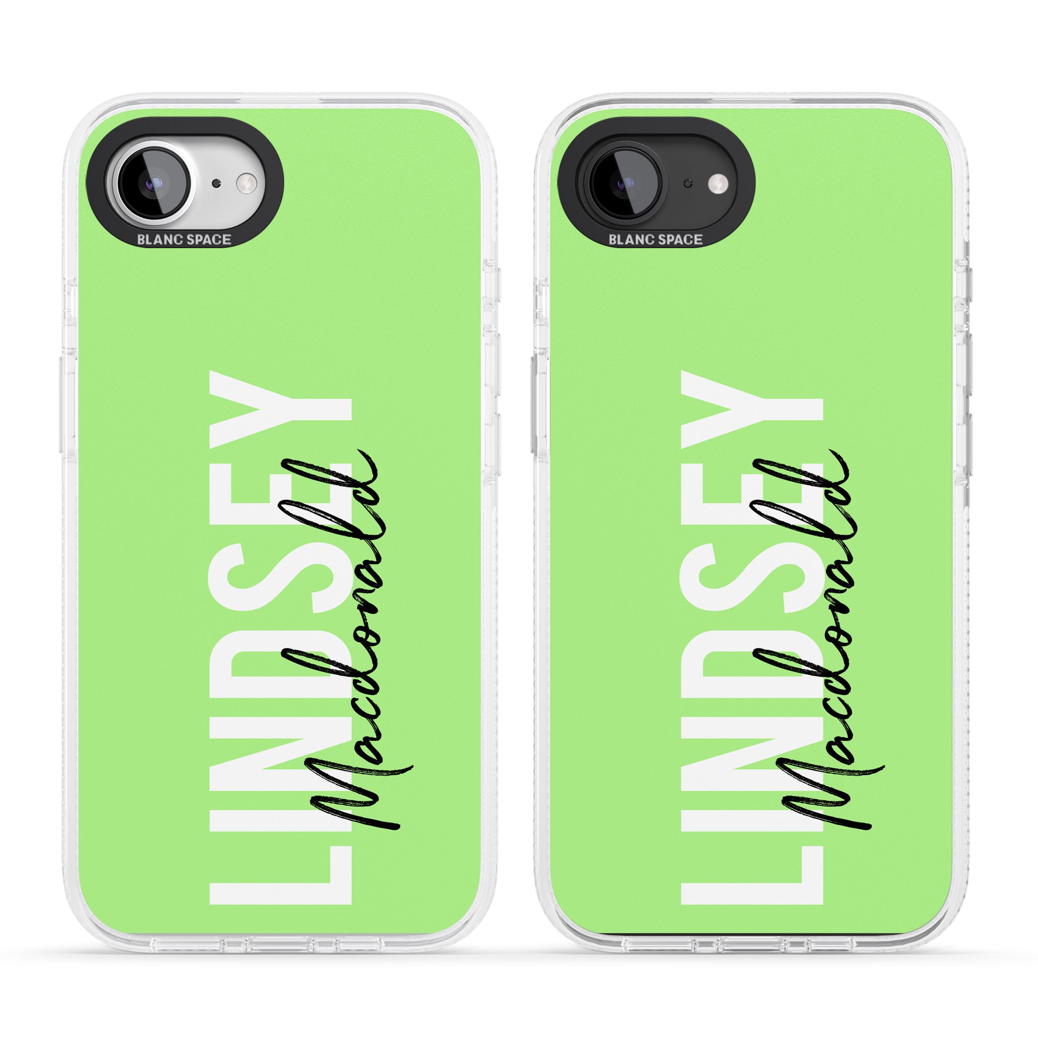 Personalised Bold Name: Lime iPhone 16e Clear Case Impact Air - Blanc Space