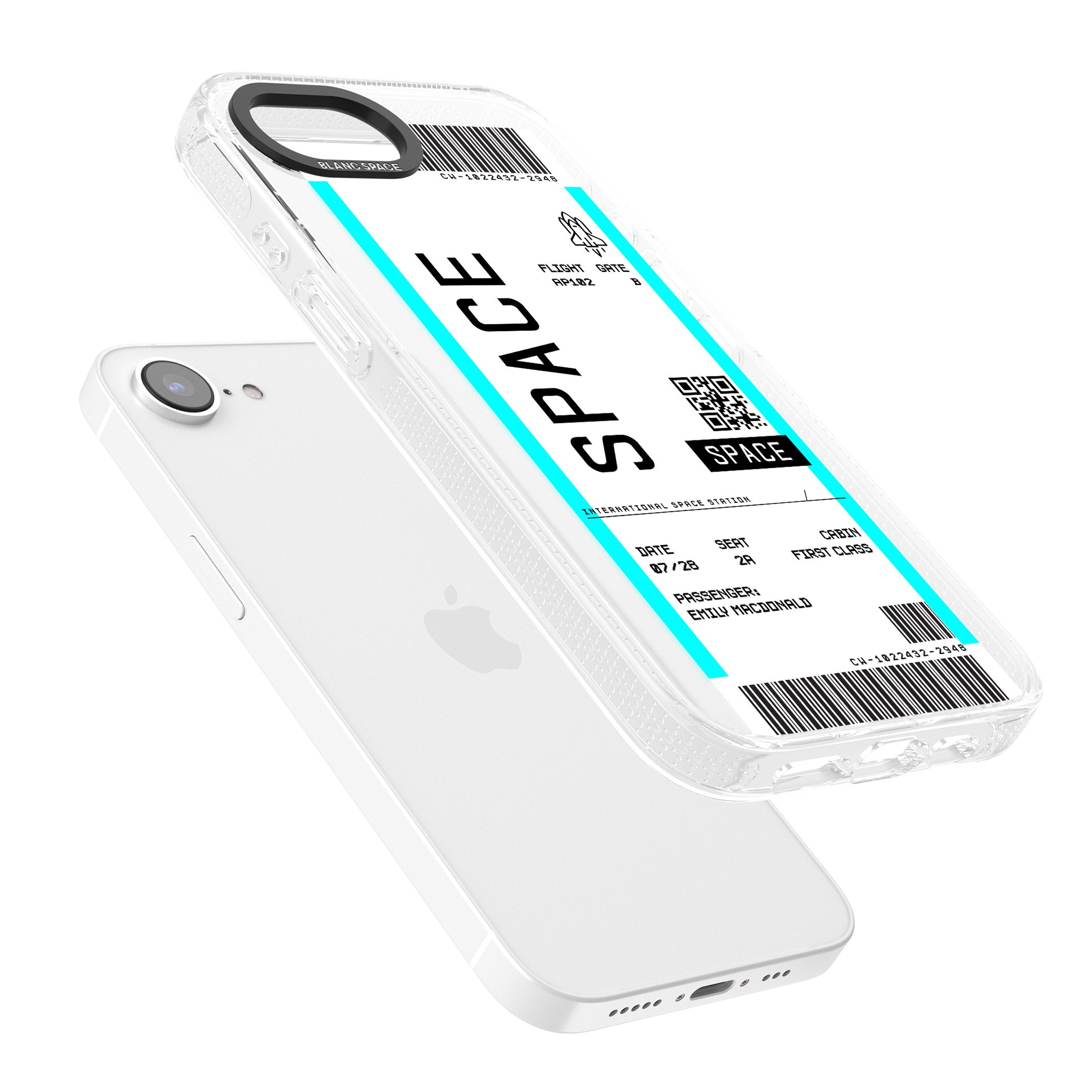 Personalised Space Space Travel Ticket iPhone 16e Clear Case Impact Air - Blanc Space