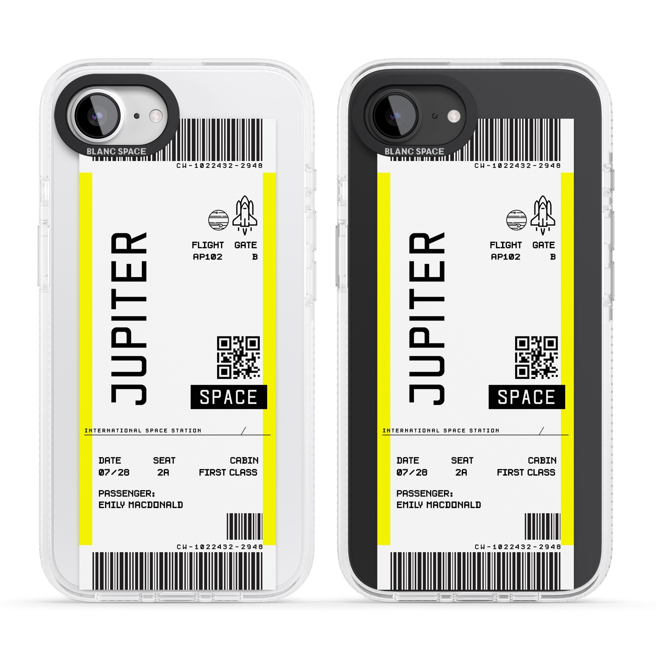 Personalised Jupiter Travel Ticket iPhone 16e Clear Case Impact Air - Blanc Space
