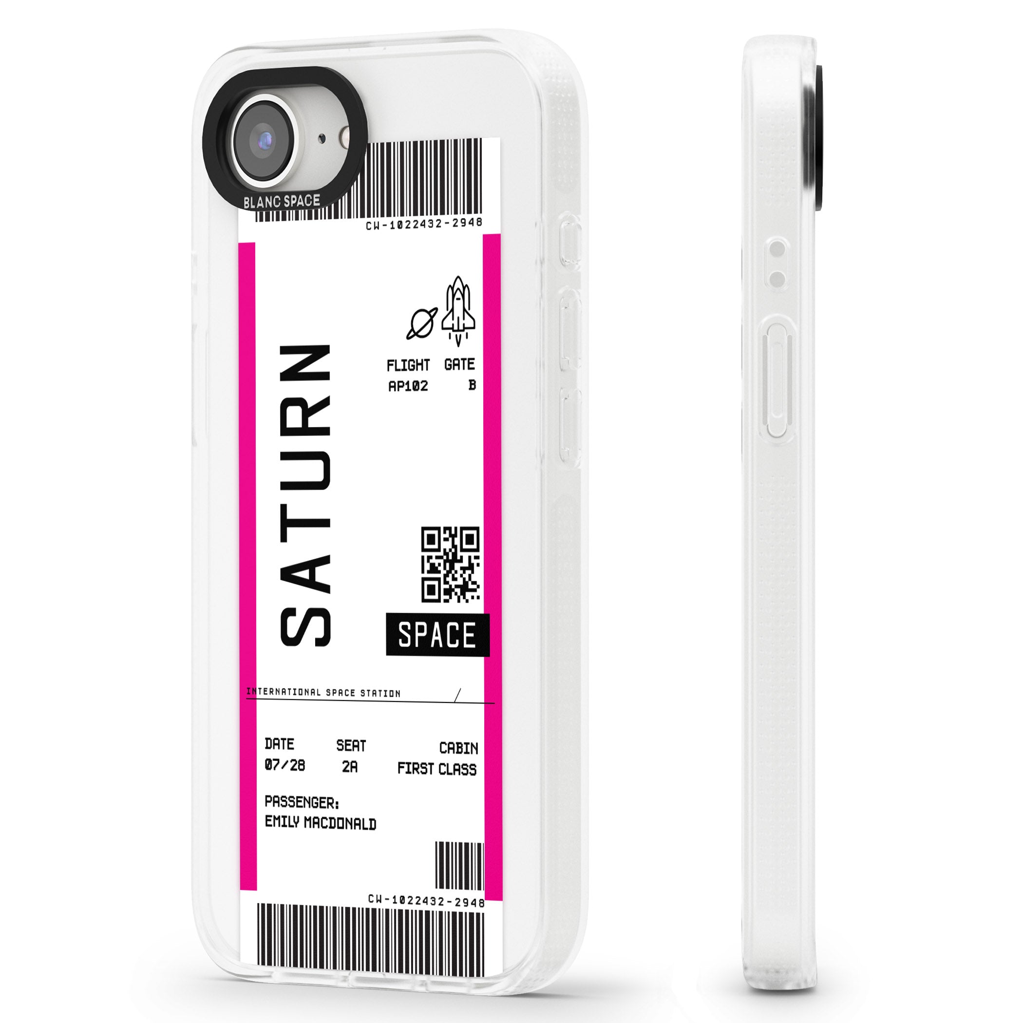 Personalised Saturn Space Travel Ticket iPhone 16e Clear Case Impact Air - Blanc Space