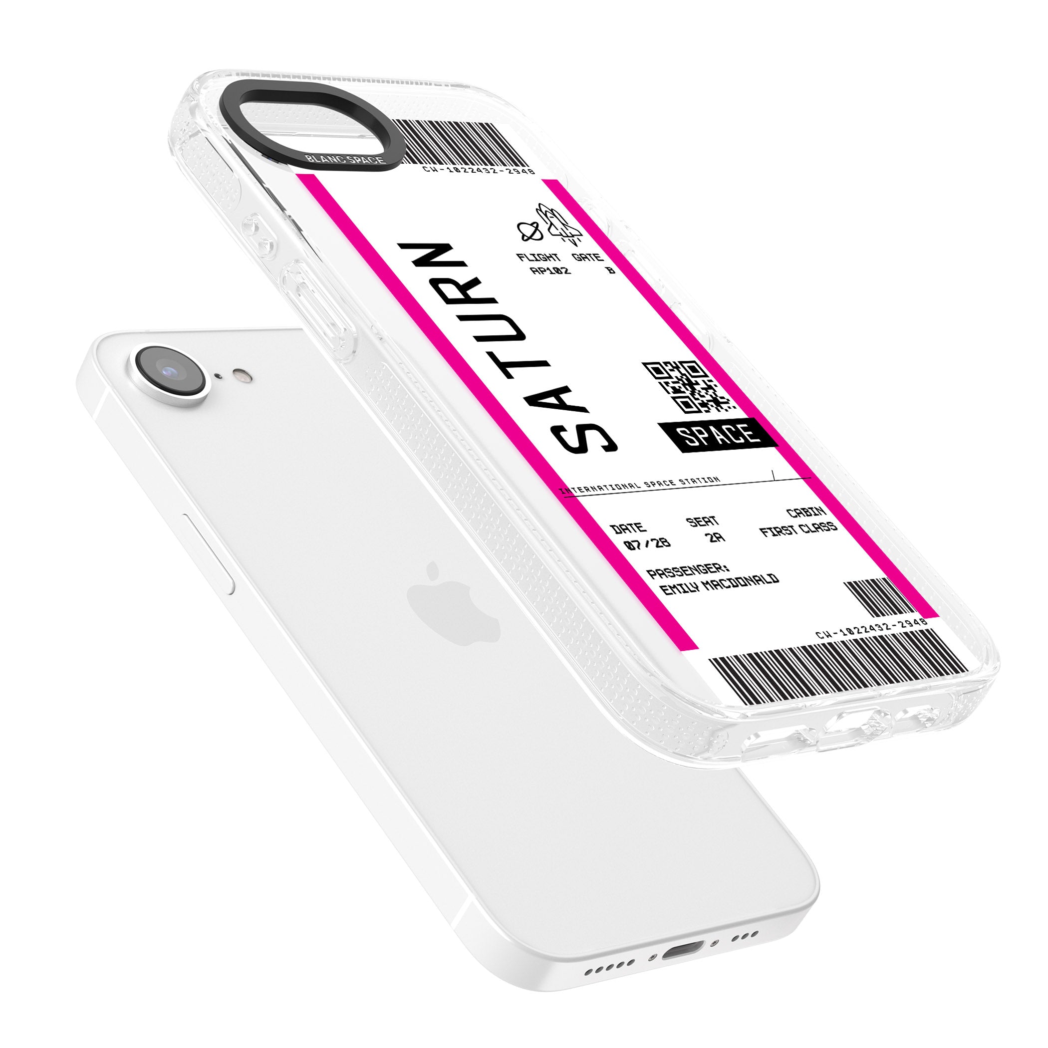 Personalised Saturn Space Travel Ticket iPhone 16e Clear Case Impact Air - Blanc Space