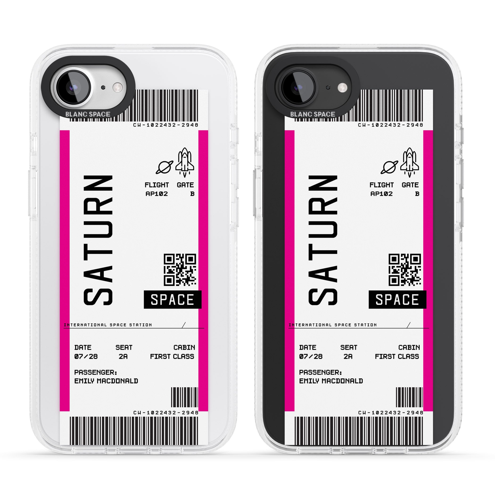 Personalised Saturn Space Travel Ticket iPhone 16e Clear Case Impact Air - Blanc Space